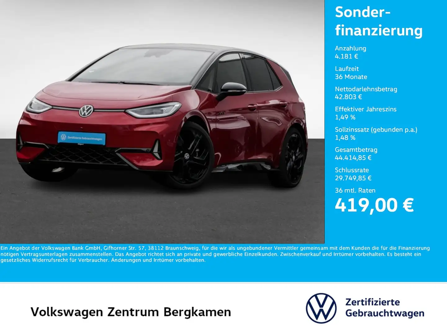 Volkswagen ID.3 GTX PERFORMANCE WÄRMEPUMPE 360°CAM ACC LM20 Rot - 1