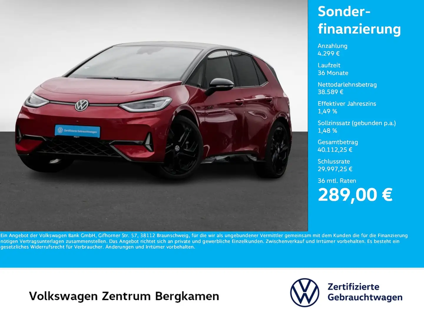 Volkswagen ID.3 GTX PERFORMANCE WÄRMEPUMPE 360°CAM ACC LM20 Rot - 1