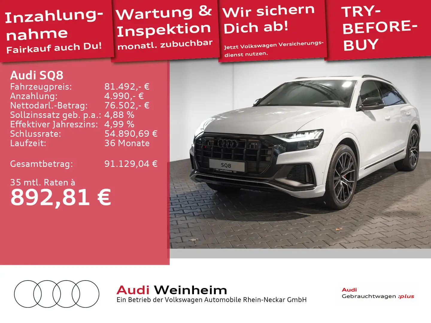 Audi SQ8 4.0 TFSI Black Paket S Head-Up Pano Rautenst Weiß - 1