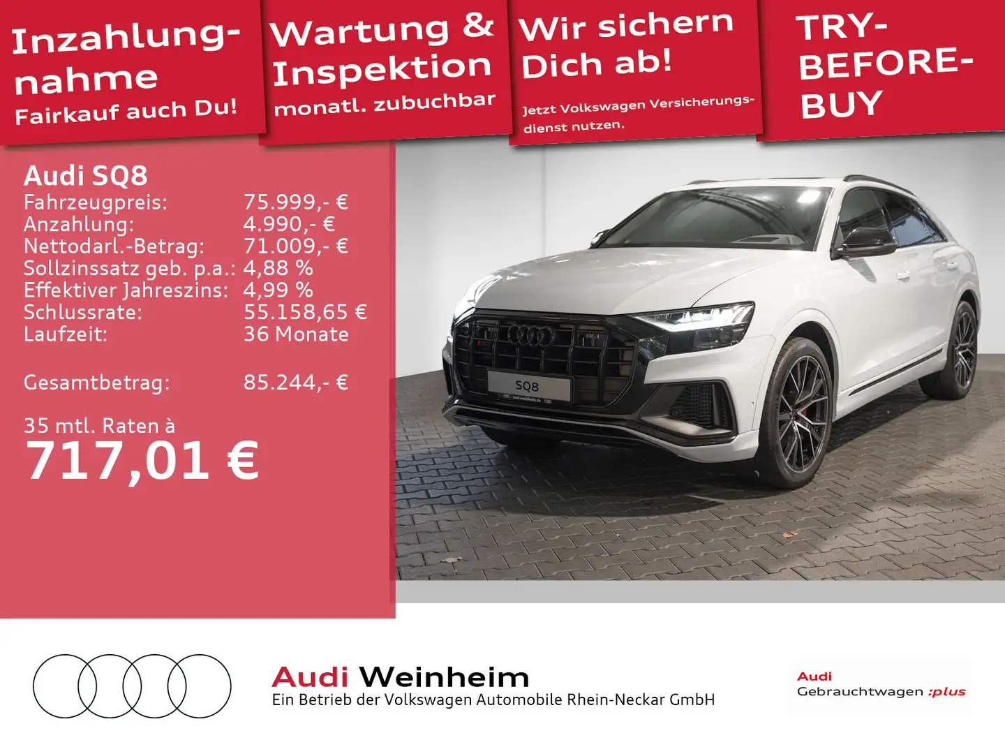 Audi SQ8 4.0 TFSI Black Paket S Head-Up Pano Rautenst Alb - 1
