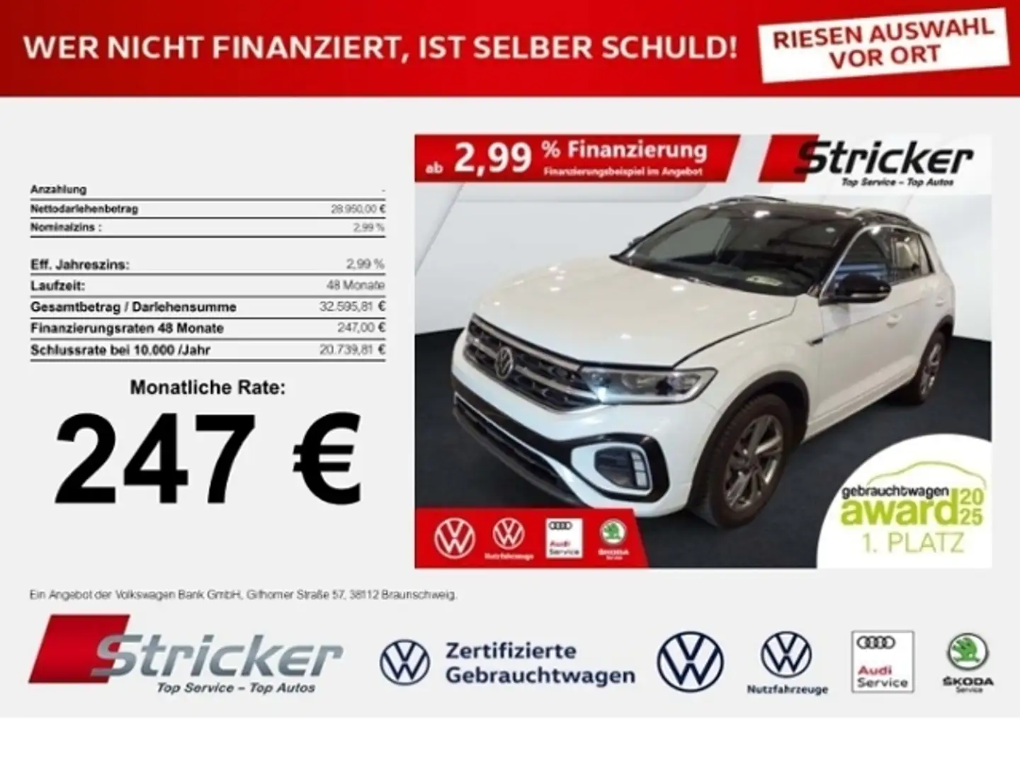 Volkswagen T-Roc R-Line 1.5TSI DSG 247,-ohne Anzahlung Navi AHK Ka Weiß - 1