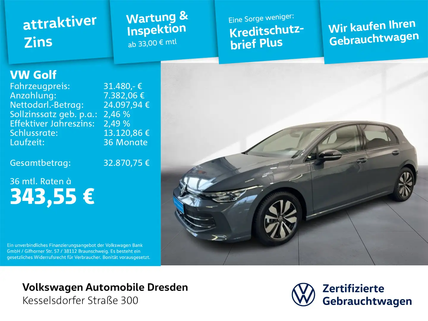 Volkswagen Golf VIII 1.5 eTSI DSG Goal AHZV LED ACC Navi Grau - 1