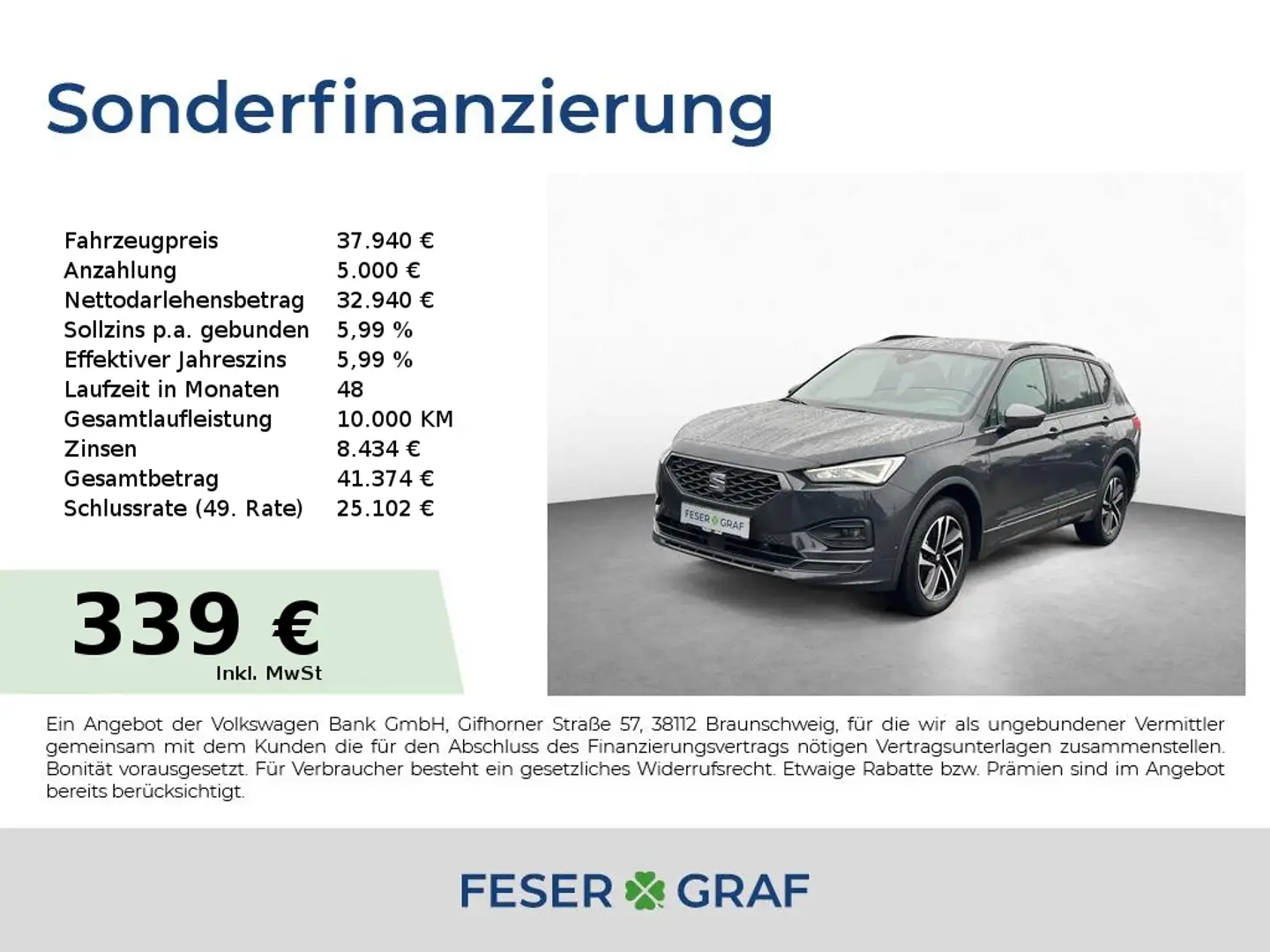 SEAT Tarraco FR 2.0 TDI DSG AHK NAVI FAPA XL GRJ SHZ Grau - 1
