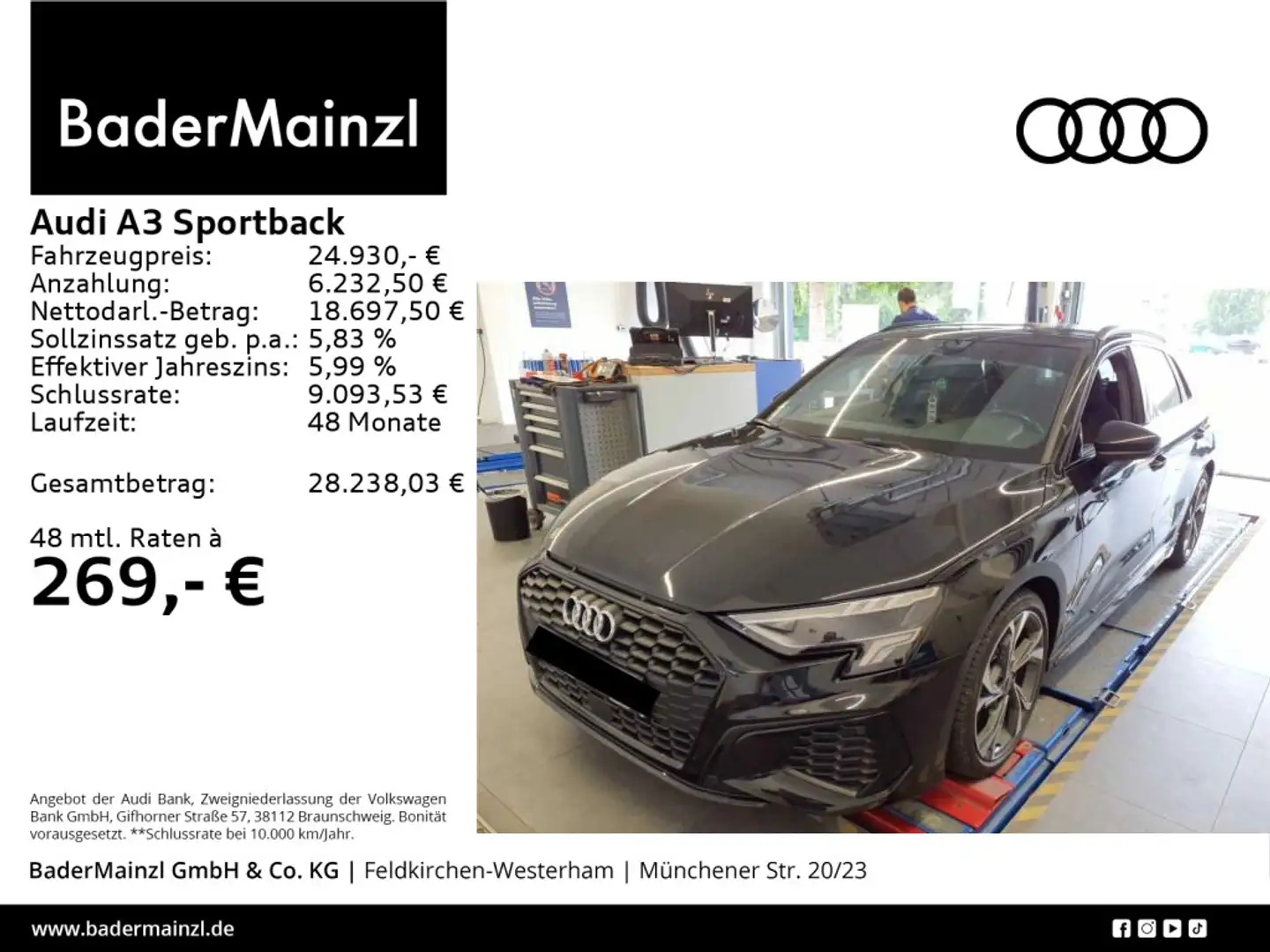 Audi A3 30 TFSI S tronic S line Navi Kamera Schwarz - 1