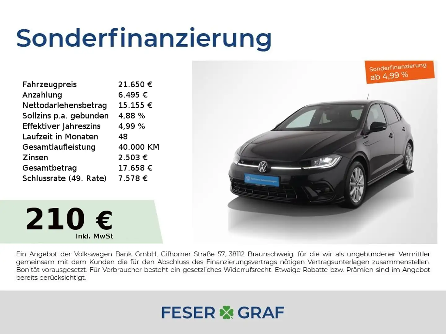 Volkswagen Polo 1.0 TSI R-Line DSG LED/ACC/Rückfahrkamera Schwarz - 1