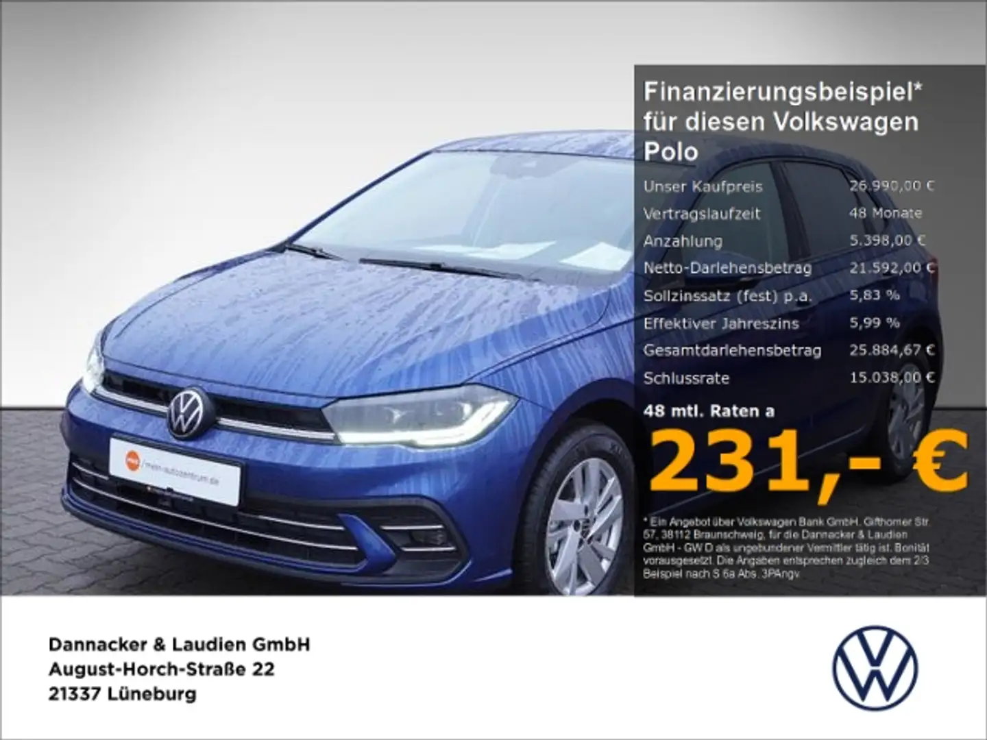 Volkswagen Polo Style 1,0 l TSI OPF 70 kW (95 PS) 5-Gang Na Blau - 1