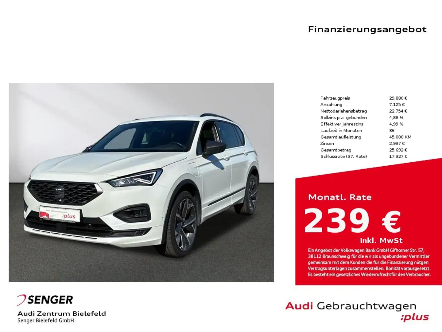 SEAT Tarraco FR 1.4 TSi eHybrid NAVI LED 360° Kamera Blanc - 1