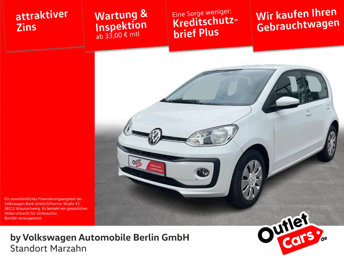 Volkswagen up! 1.0 Klima Radio SHZ GRA PDC Weiß - 1