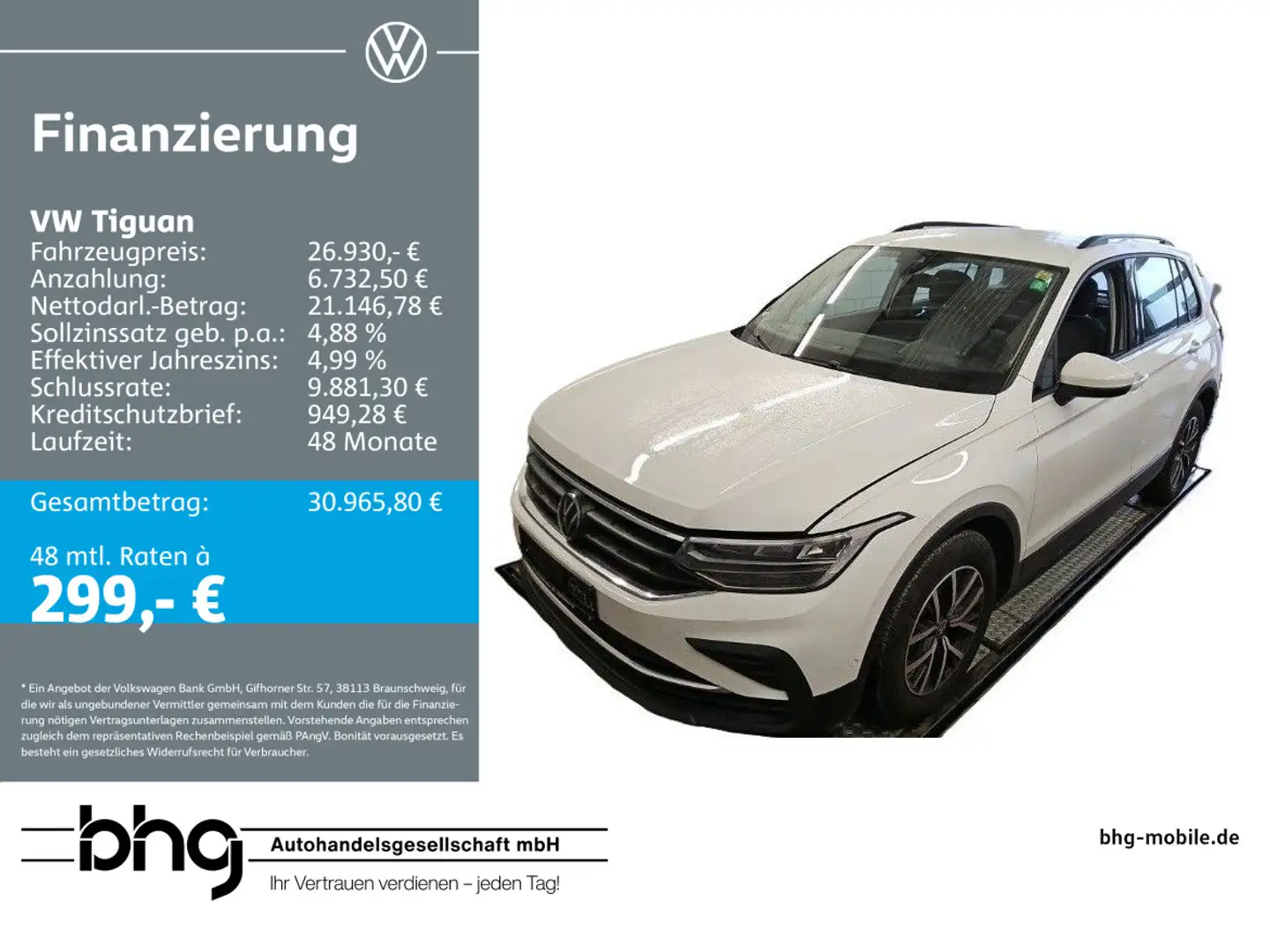 Volkswagen Tiguan 1.5 TSI OPF Life AHK ACC-Front-Lane-ParkA Weiß - 1
