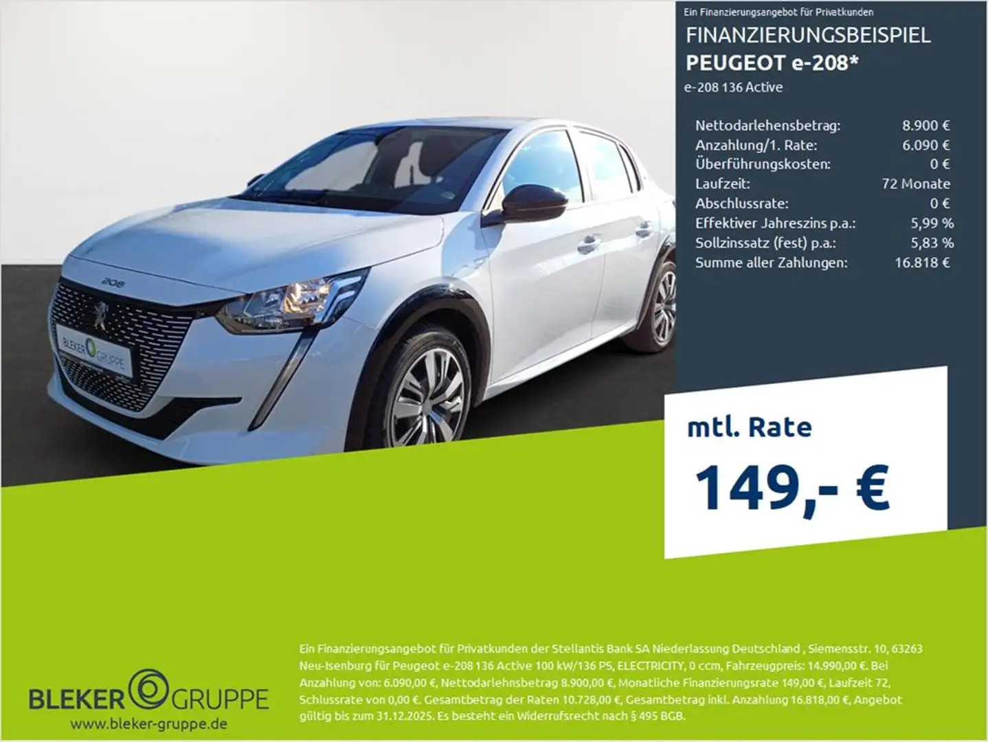 Peugeot e-208 136 Active Wit - 1