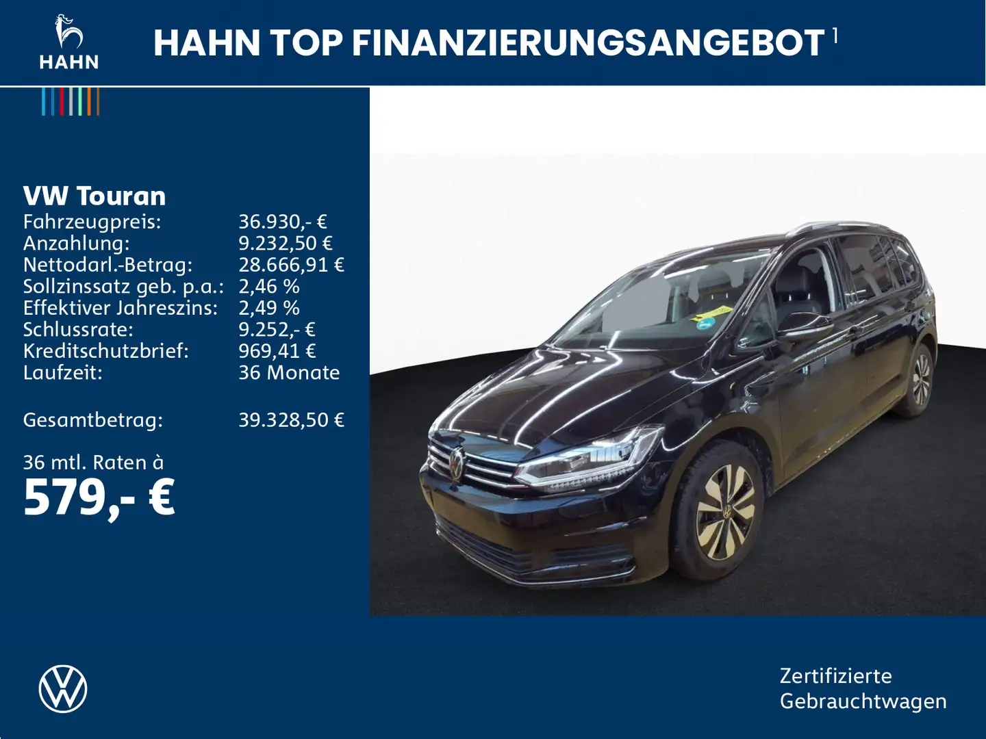Volkswagen Touran 2.0TDI DSG Goal 7-Sitze AHK DCC Navi PDC Schwarz - 2