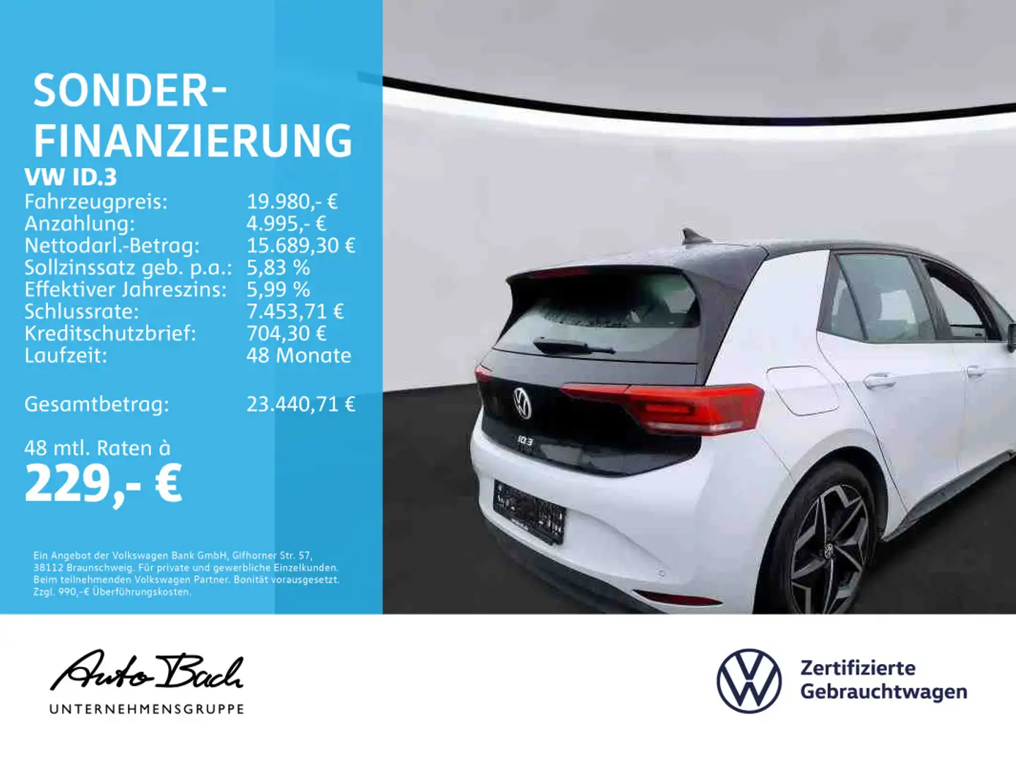 Volkswagen ID.3 Life Navi LED Standklima ACC CarPlay EPH DA Weiß - 2