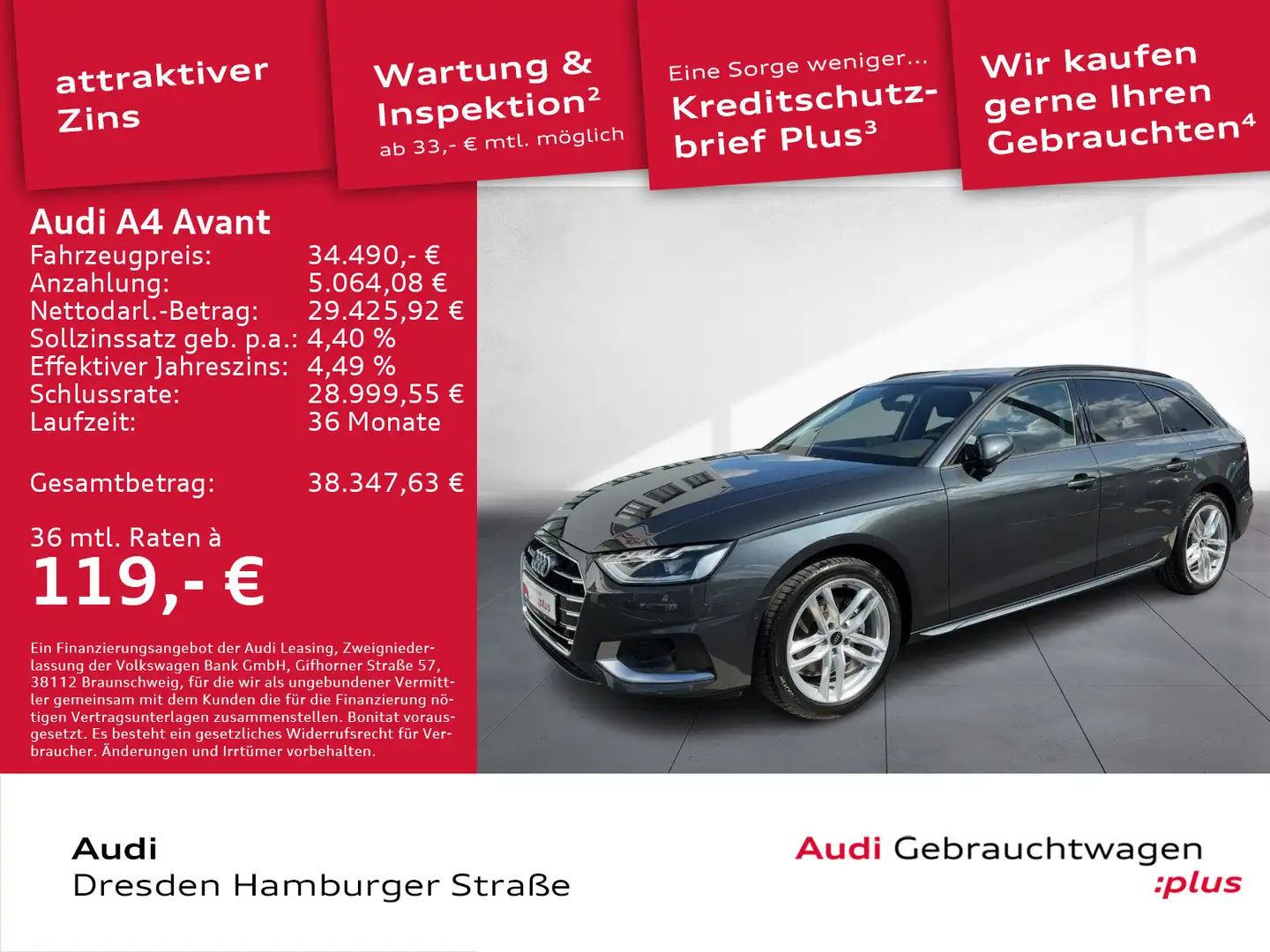 Audi A4 35 TDI Advanced LED Navi S tronic Gris - 1