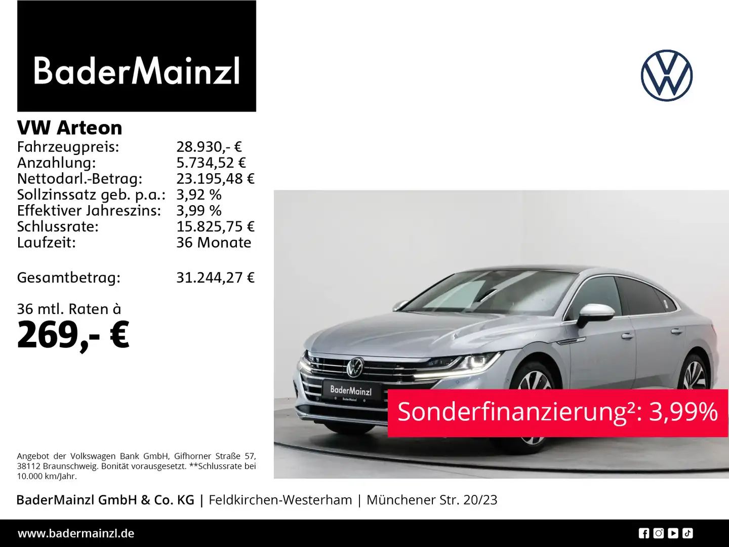 Volkswagen Arteon 1.4 eHybrid DSG Stdhz HUD Pano Nappa 360° Silber - 1