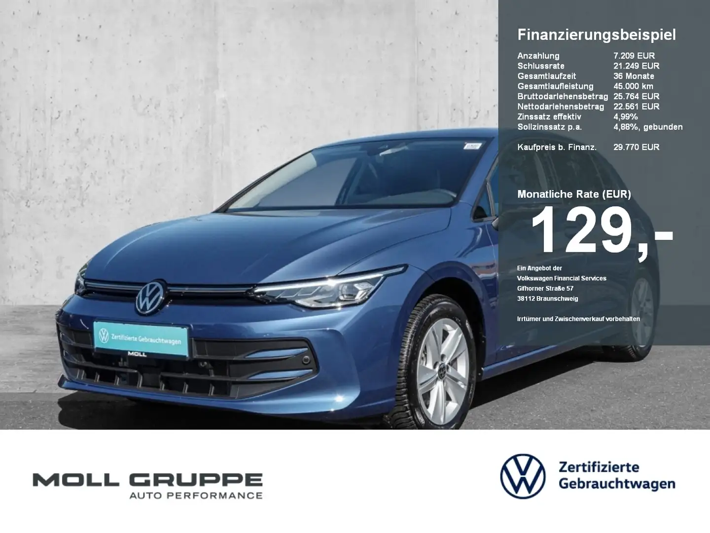 Volkswagen Golf 1.5 eTSI DSG Life ACC AUT KLIMAA. LED LM Blau - 1