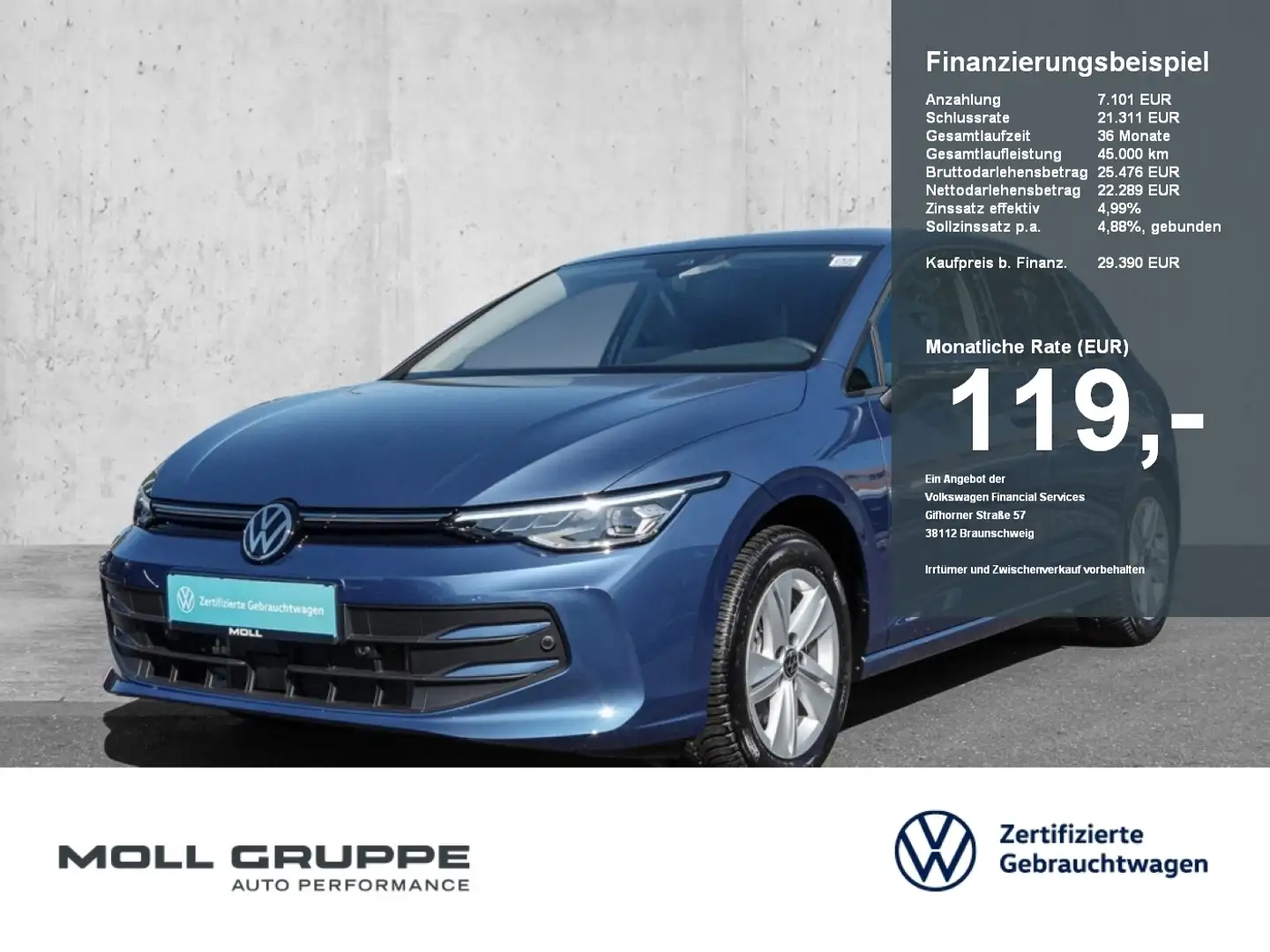 Volkswagen Golf 1.5 eTSI DSG Life ACC AUT KLIMAA. LED LM Blau - 1