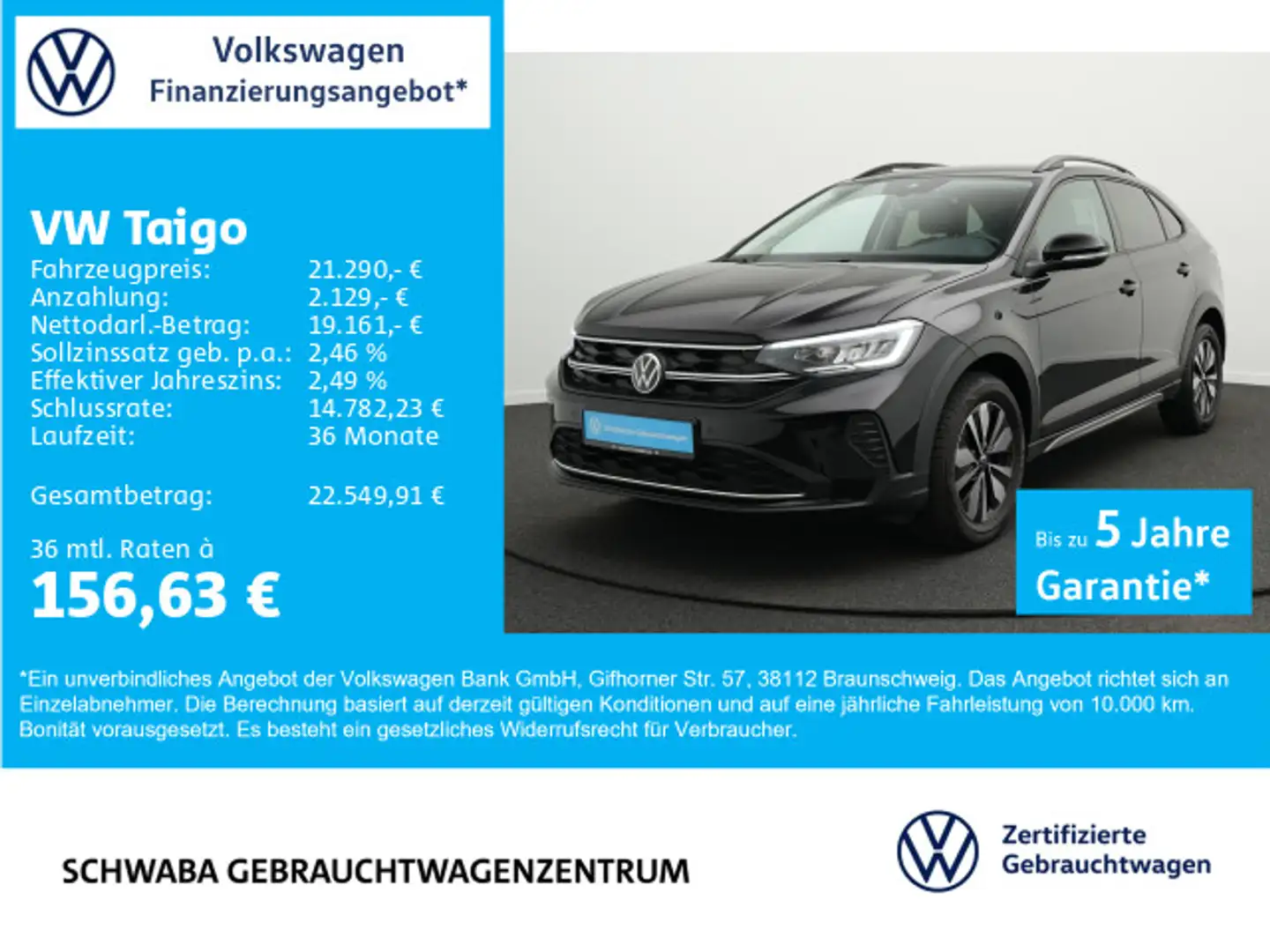 Volkswagen Taigo Goal 1.0 TSI *LED*VIRTUAL*ACC*LANE*PDC*16" Noir - 1