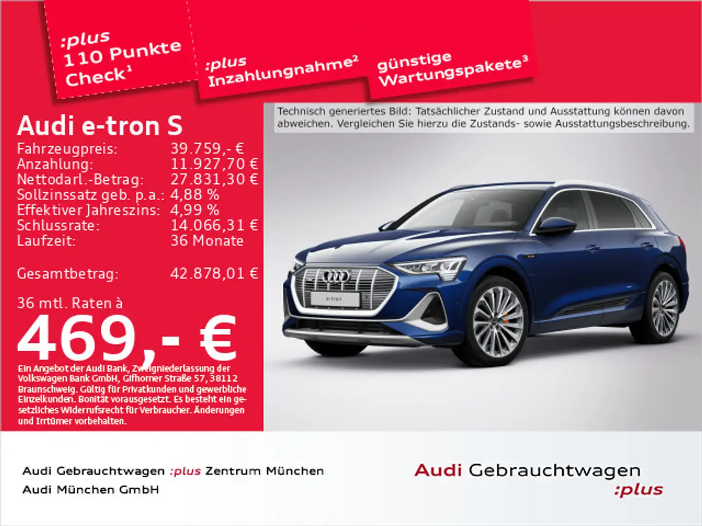 Audi e-tron 55 qu. 2x S line B&O/AHK/21"Zoll/Kameras Blau - 1