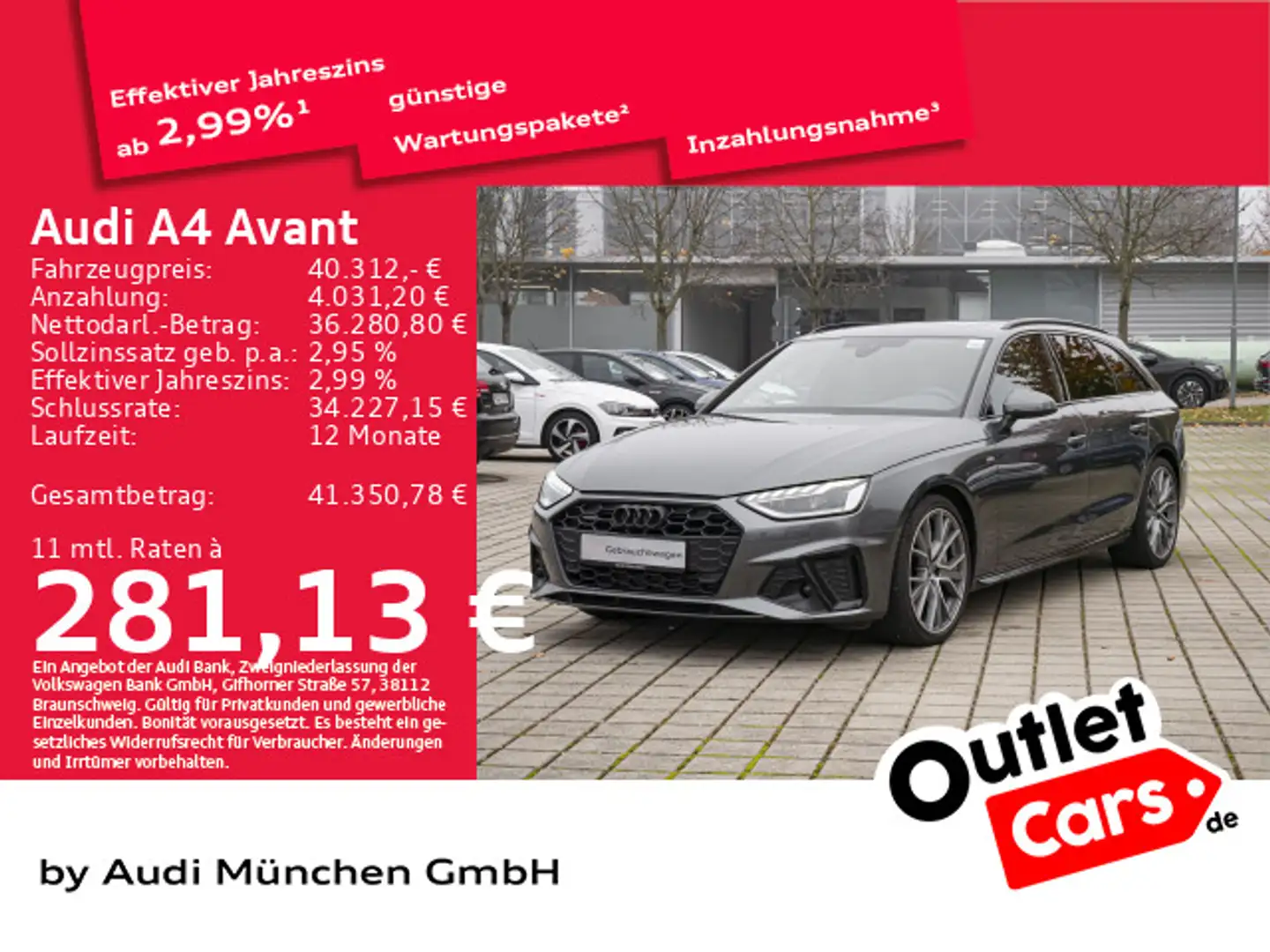 Audi A4 45 TFSI qu. S tronic S line Pano/ACC/AH Gris - 1