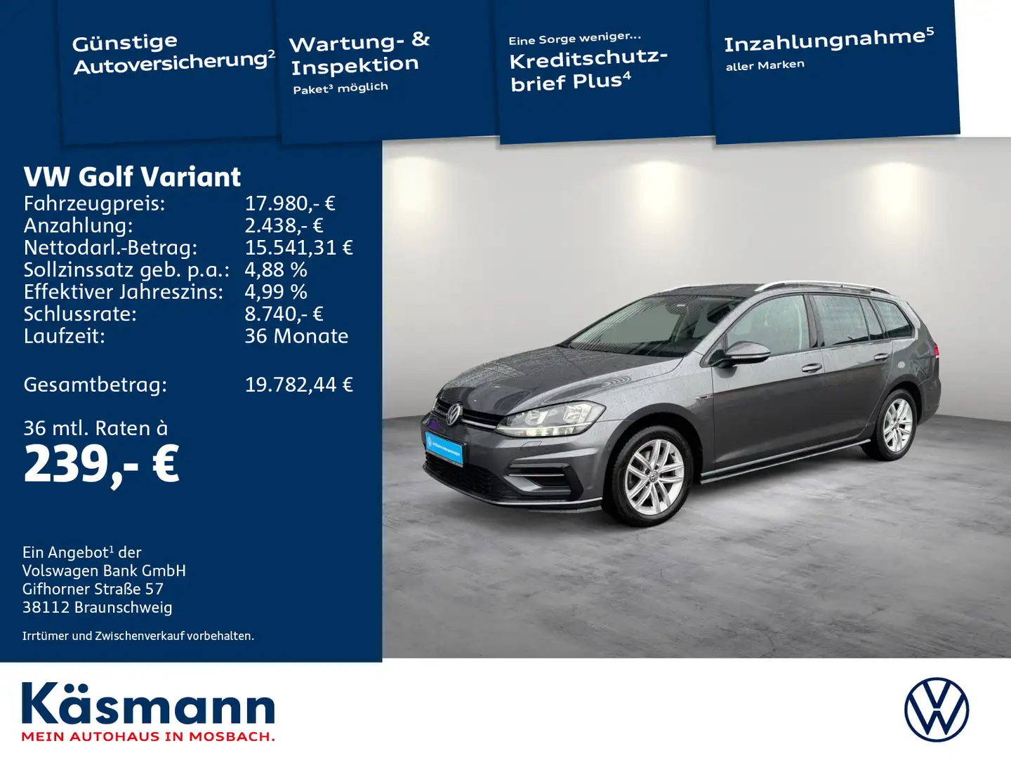 Volkswagen Golf Variant 2.0TDI Comfortline R-LINE ACC NAV Grau - 1