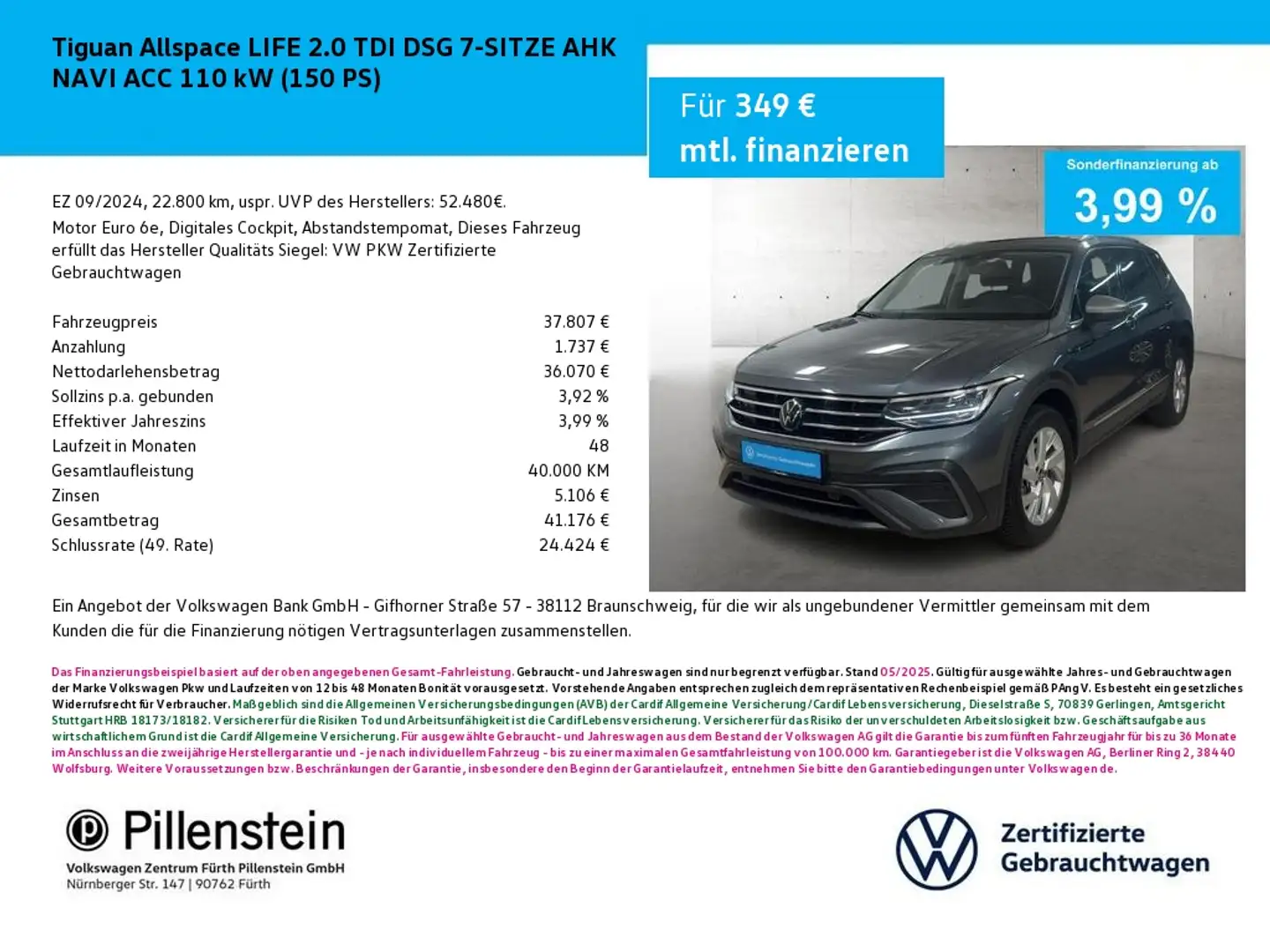 Volkswagen Tiguan Allspace LIFE 2.0 TDI DSG 7-SITZE AHK NAVI ACC Grau - 1