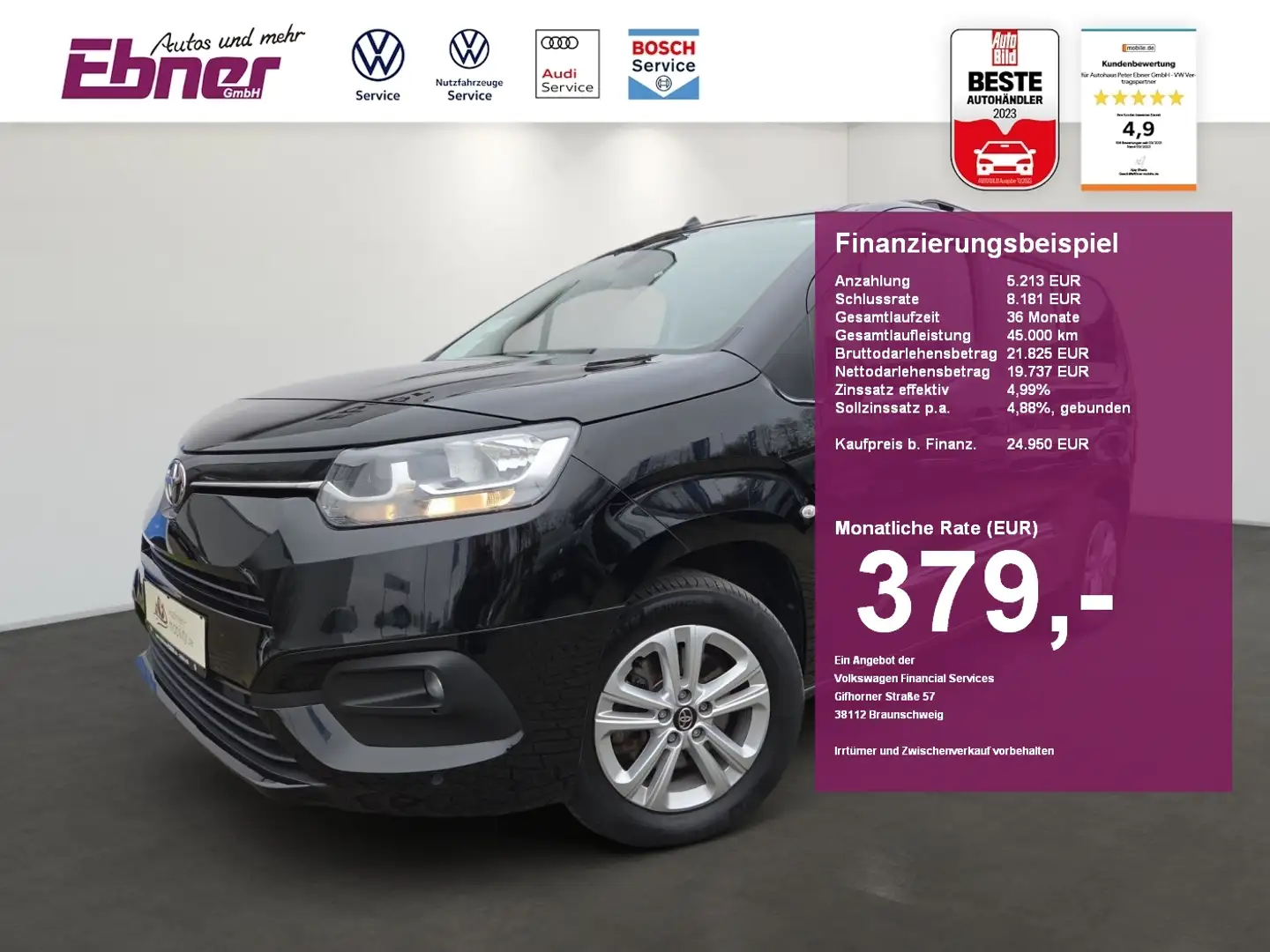 Toyota Proace City Verso L1 EXECUTIVE 1.2T 130PS AG8 AHK+KAMERA+ACC+N Schwarz - 1