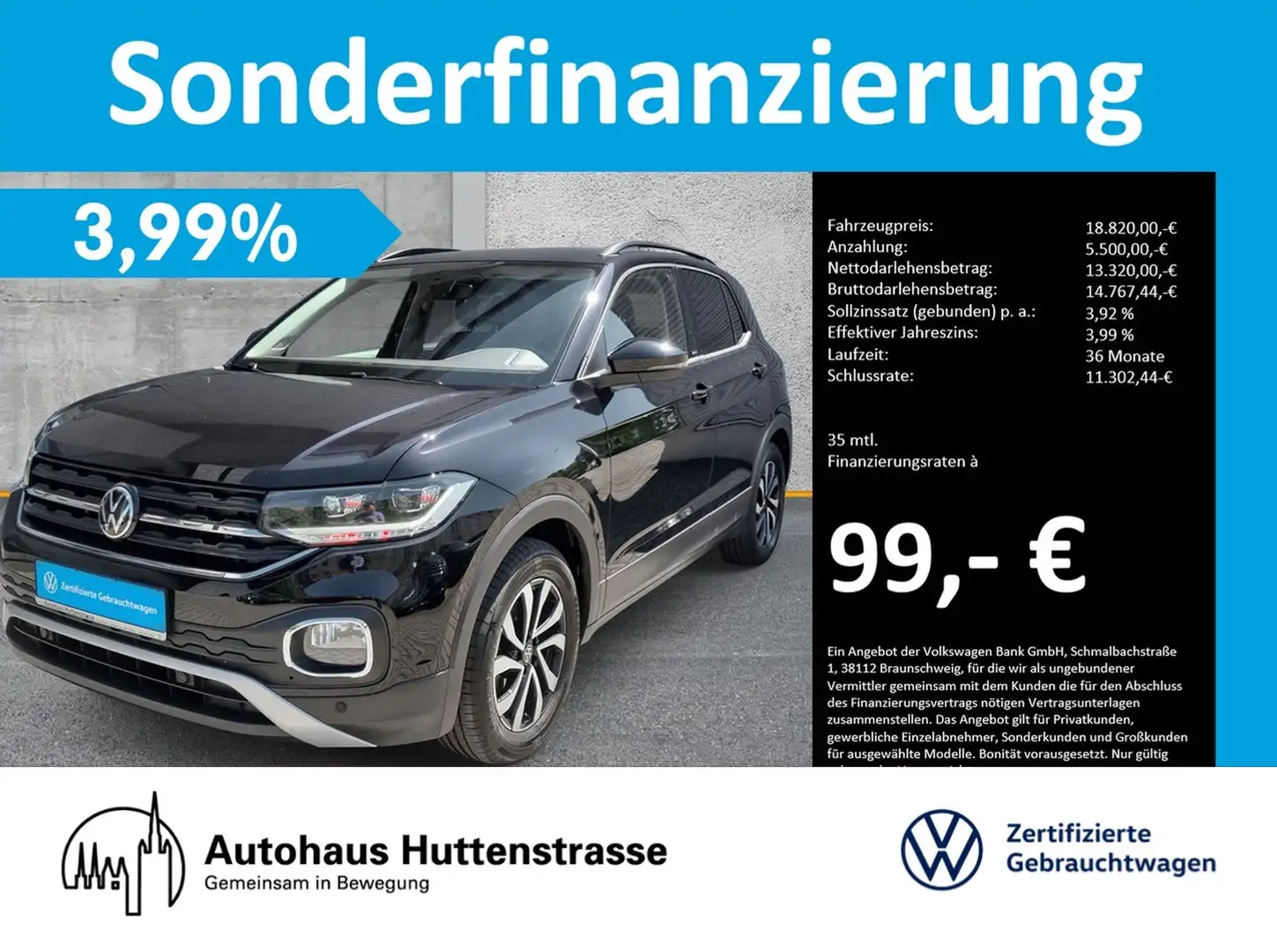 Volkswagen T-Cross 1.0 TSI Active LED APP SHZ ACC Schwarz - 1