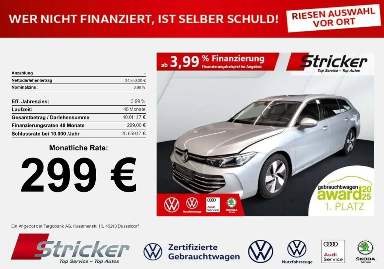 Volkswagen Passat Elegance 2.0TDI DSG 299,-ohne Anzahlung AHK Trave Silber - 1