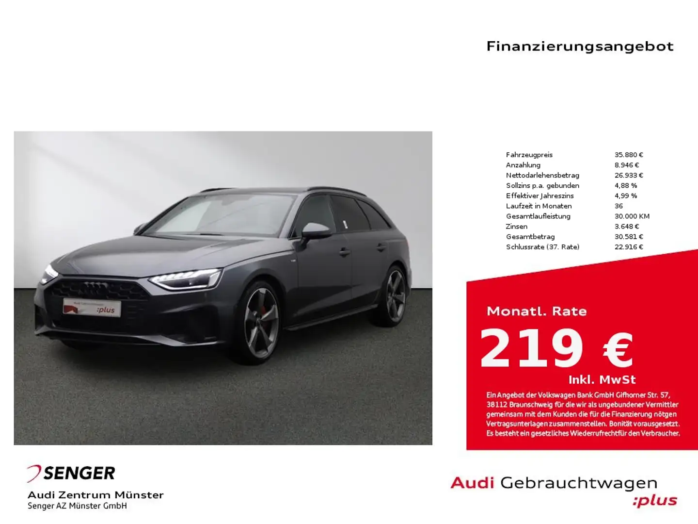 Audi A4 Avant 40 TFSI S line LED Pano B&O 360° Kamera Gris - 1