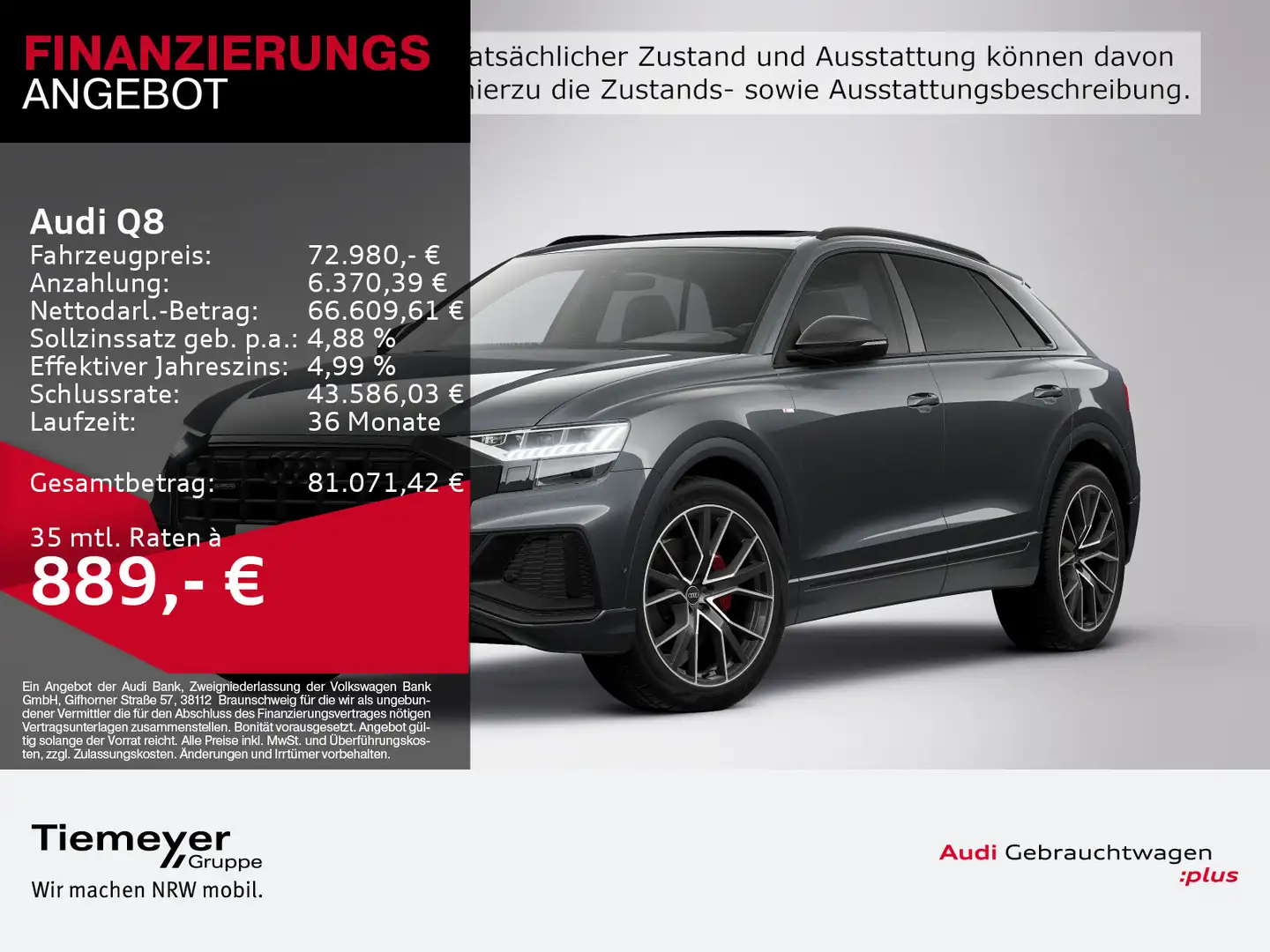 Audi Q8 50 TDI Q 2x S LINE LM22 AHK PANO Grau - 1