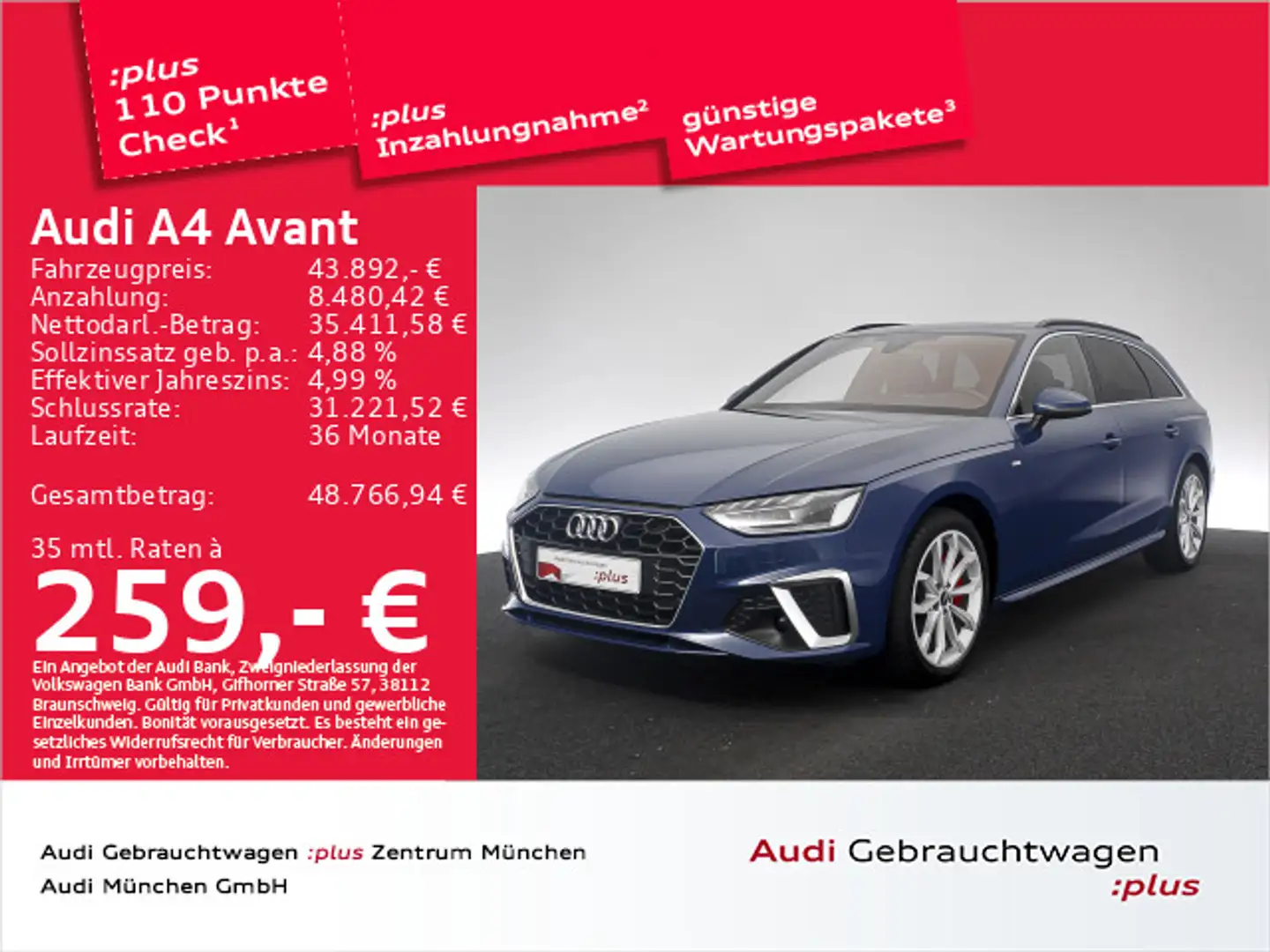 Audi A4 40 TDI S tronic 2x S line Pano/Matrix/A Blau - 1