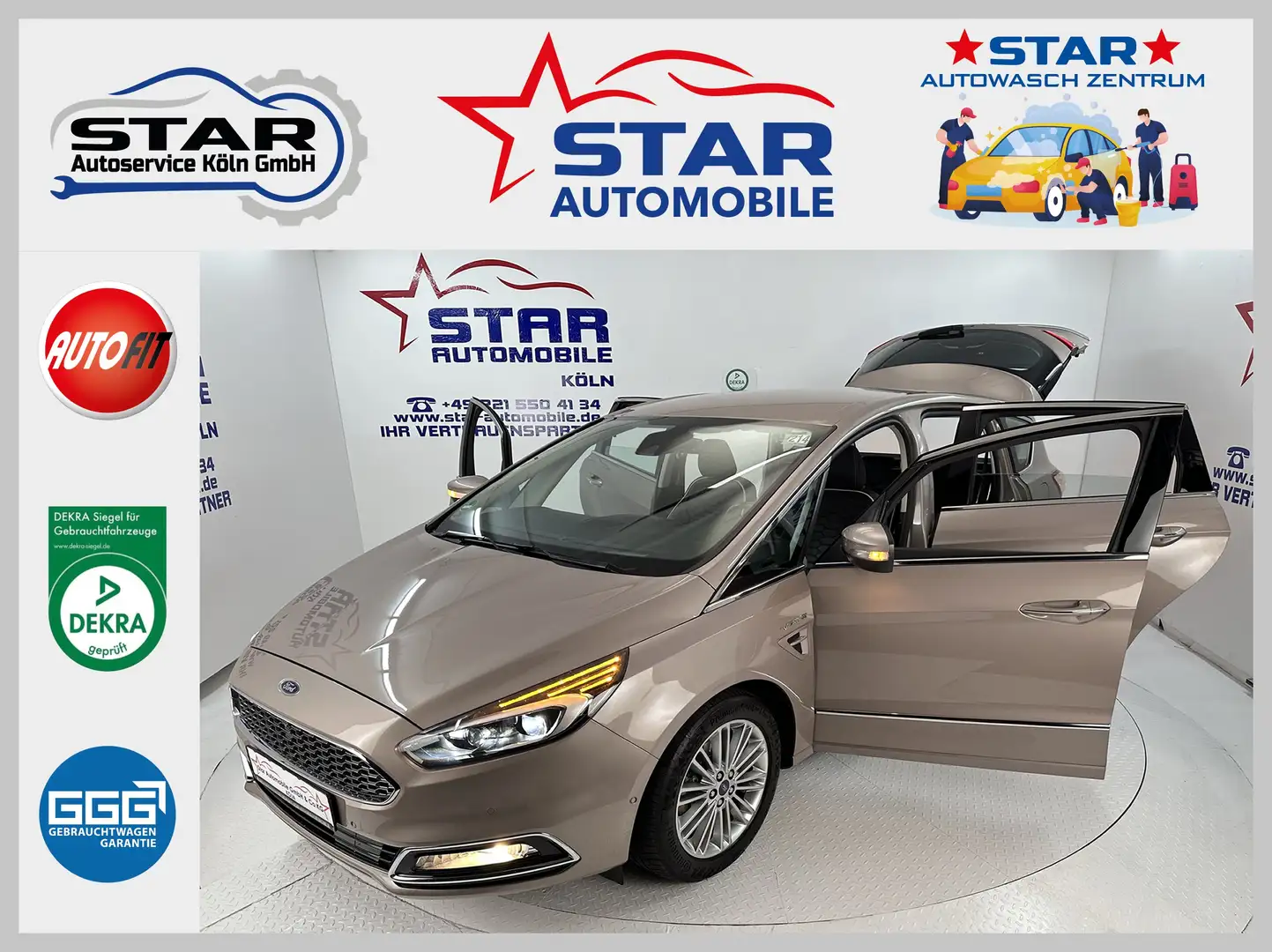 Ford S-Max Vignale*2,0-177KW*NAVI*AHK*TEMP*KAMERA*NOTRUF*EU6 Beige - 1