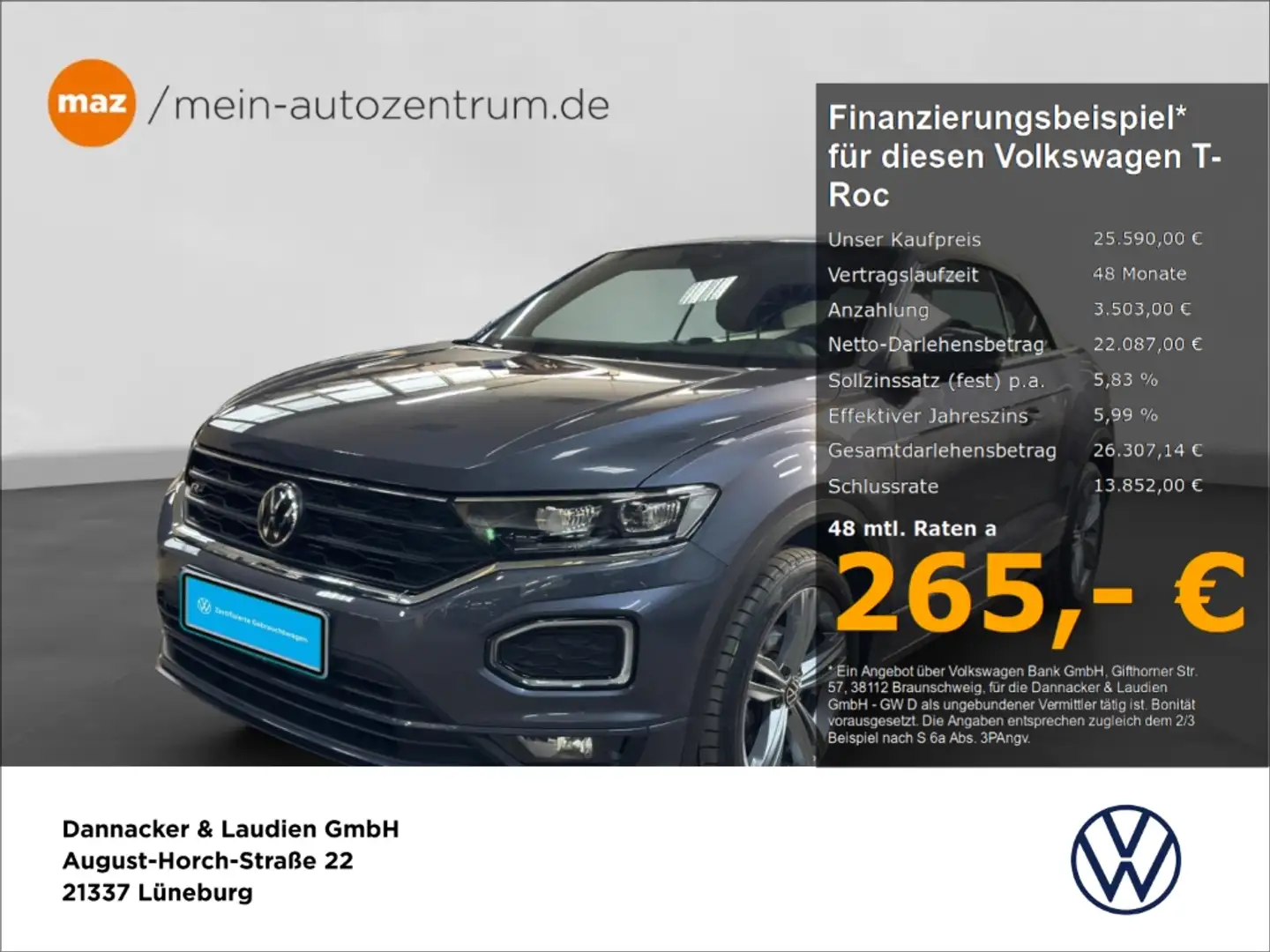 Volkswagen T-Roc Cabriolet 1.5 TSI R-Line Alu LED ACC Navi Sitzh. L Grau - 1