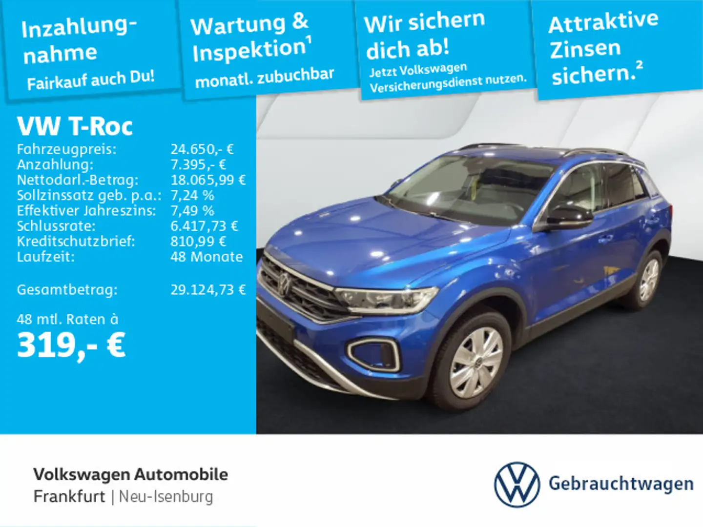 Volkswagen T-Roc 2.0 TDI Goal Navi Spurwechselassistent LED Blau - 1