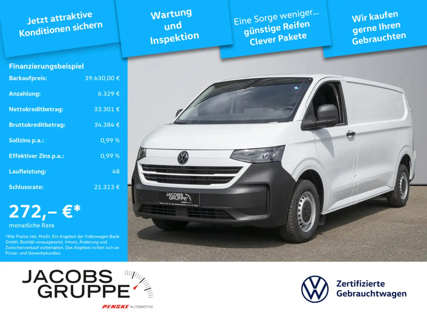Volkswagen T7 Transporter Kasten 2.0 TDI 81 kW Radst. 3500 mm Weiß - 1