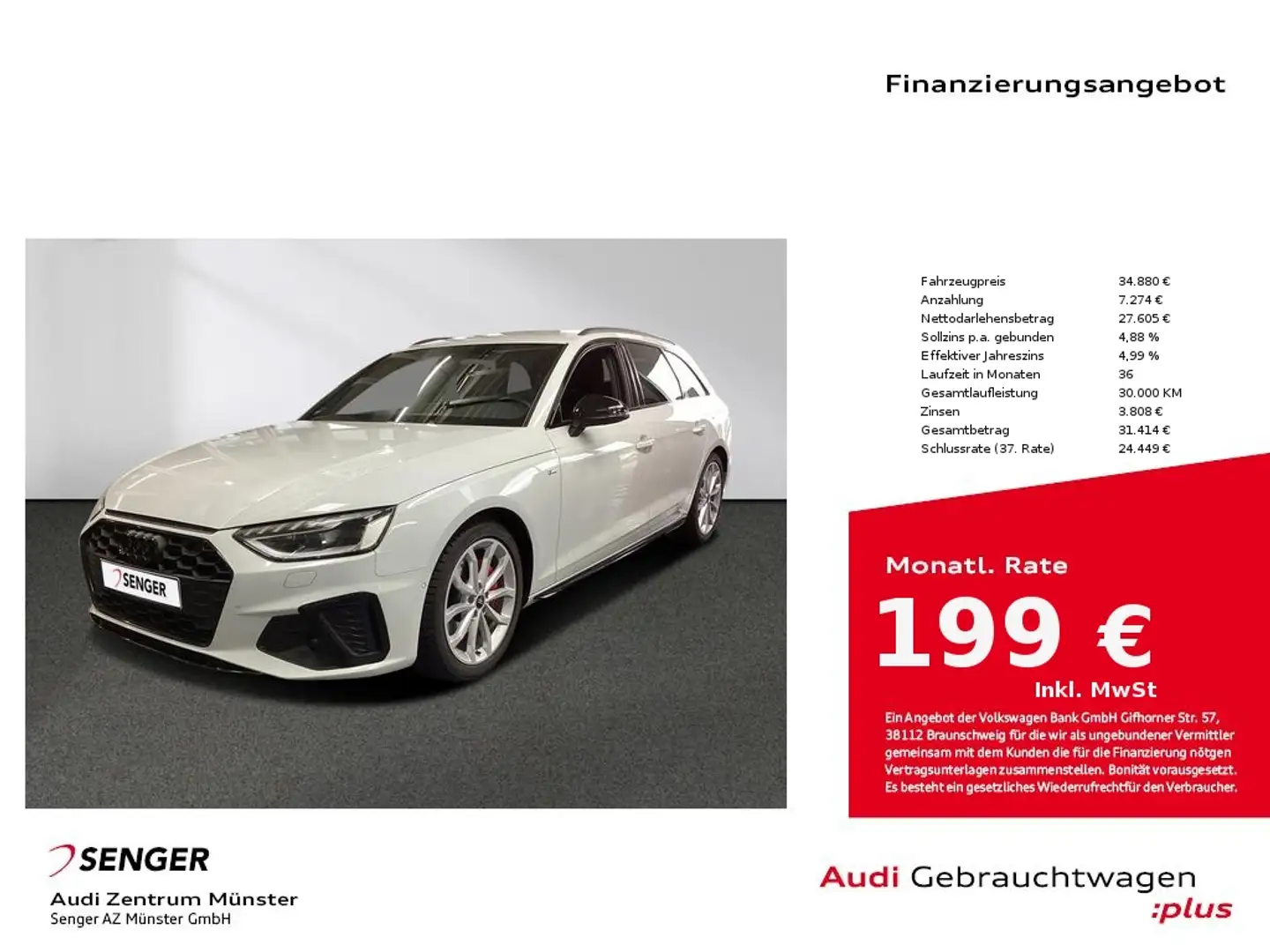 Audi A4 Avant 40 TFSI S line 360° Kamera MMI Matrix Blanc - 1