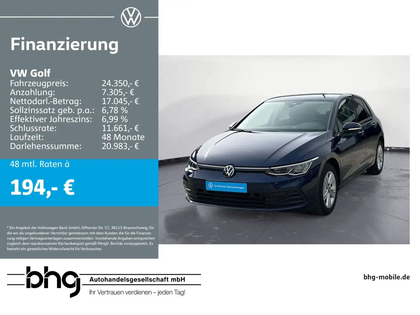 Volkswagen Golf 1.5 eTSI OPF DSG Life Klima Sitzheizung Blau - 1