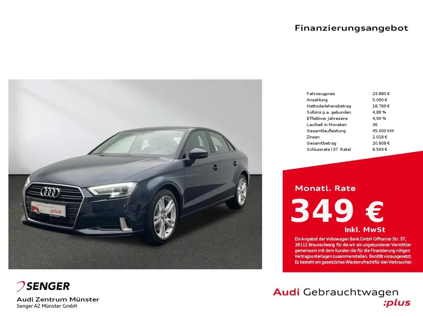 Audi A3 Limousine Sport 35 TDI S tronic MMI Xenon Blauw - 1