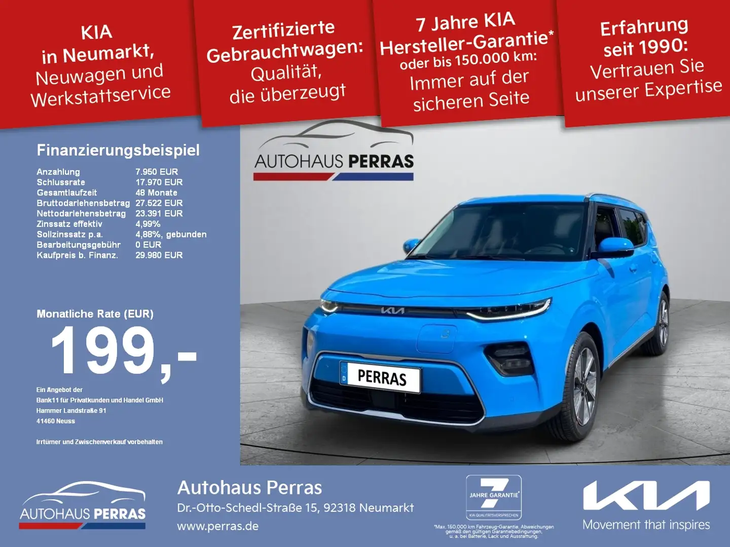 Kia Soul EV (64kWh) Inspiration ACC Navi FLA SpurH Bleu - 1