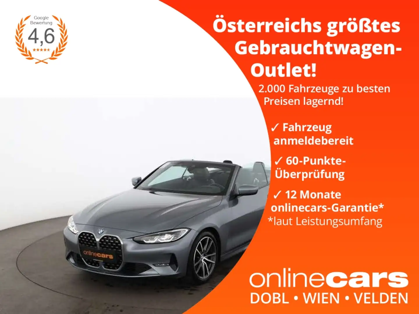 BMW 420 d Cabrio Aut LED AHK NACKENHZG LEDER NAV R-CAM Grau - 1