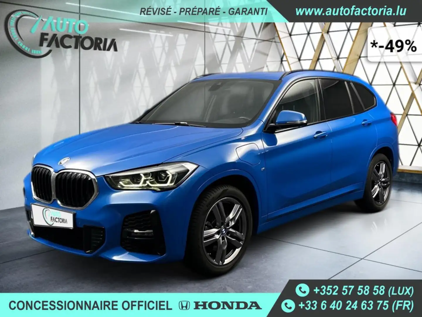 BMW X1 -49% 25E HYB 220cv BVA 4x4 M Sport +T.PANO+GPS+Opt Bleu - 1