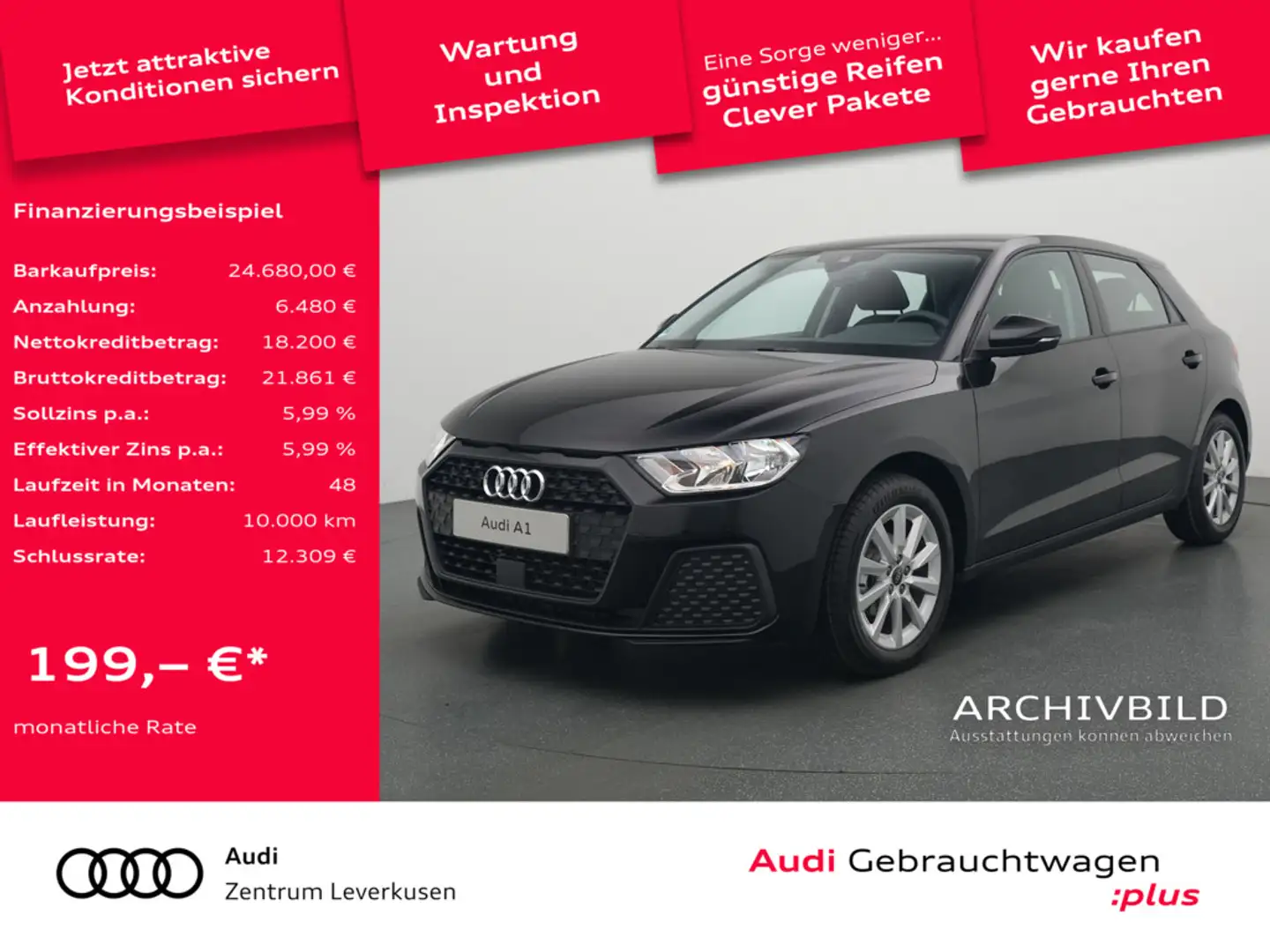 Audi A1 Sportback 1.0 30 TFSI advanced VIRT KAM SH Schwarz - 1