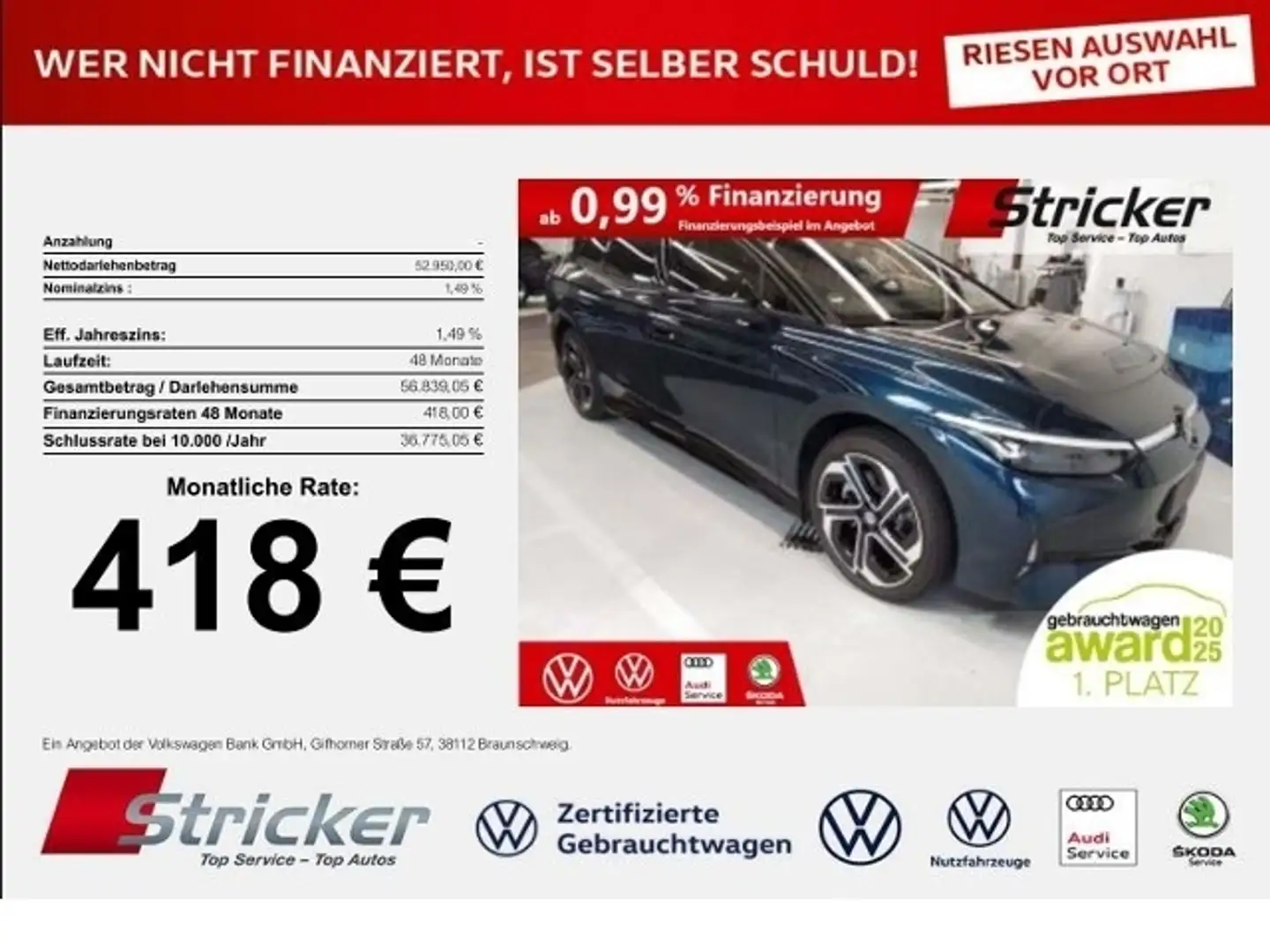 Volkswagen ID.7 Tourer GTX 250/86 4M 418,-ohne Anzahlung AHK Wärm Albastru - 1