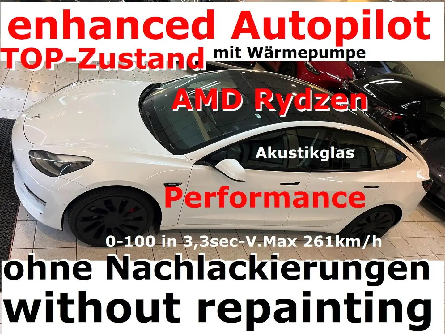Tesla Model 3 Performance+RYDZEN+TOP-Zustand Weiß - 1