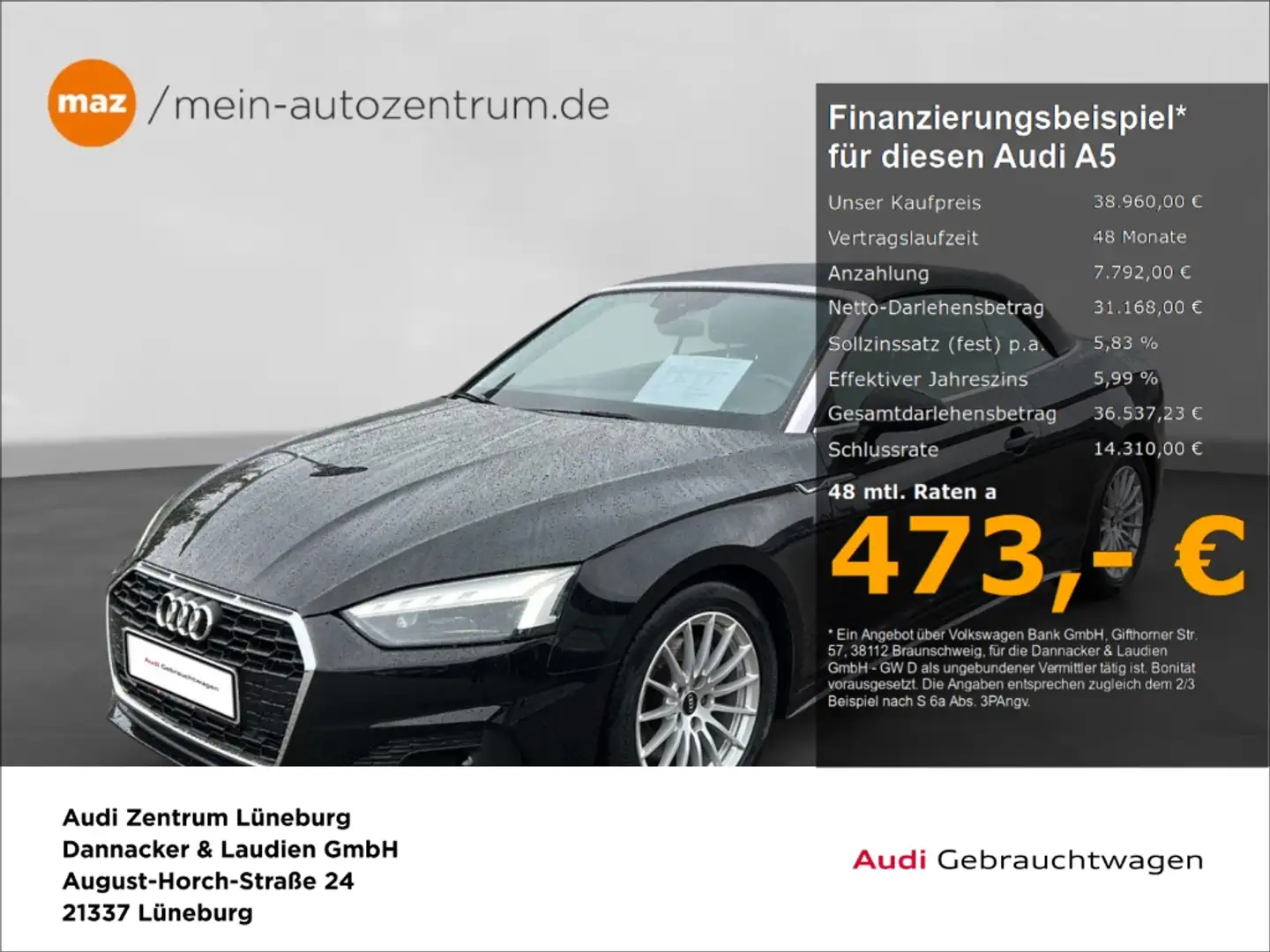 Audi A5 Cabriolet 35 2.0 TFSI Alu Matrix-LED Smartphone In Schwarz - 1