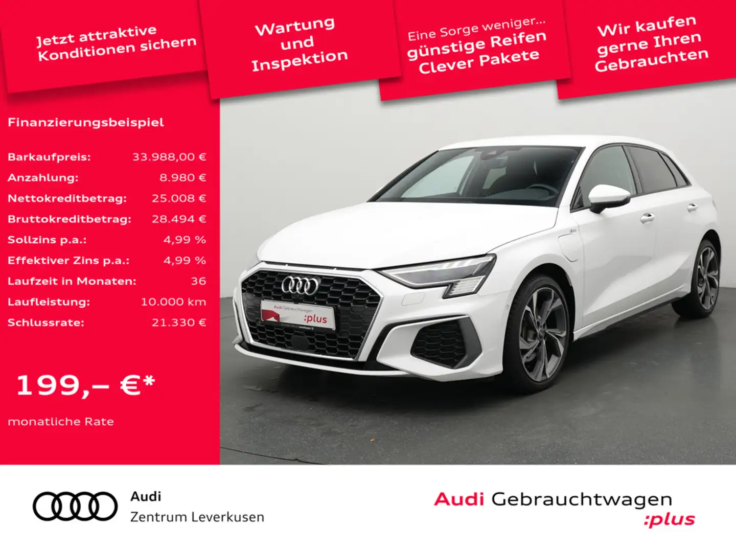 Audi A3 Sportback e S line S-TRON MATRIX AHK LEDER Weiß - 1