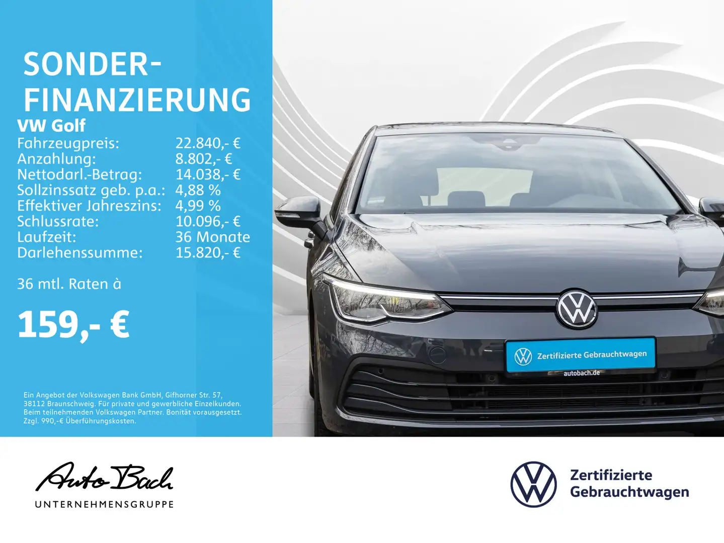 Volkswagen Golf VIII 1.5 TSI Life, Navi, LED, App-Connect, Gris - 2