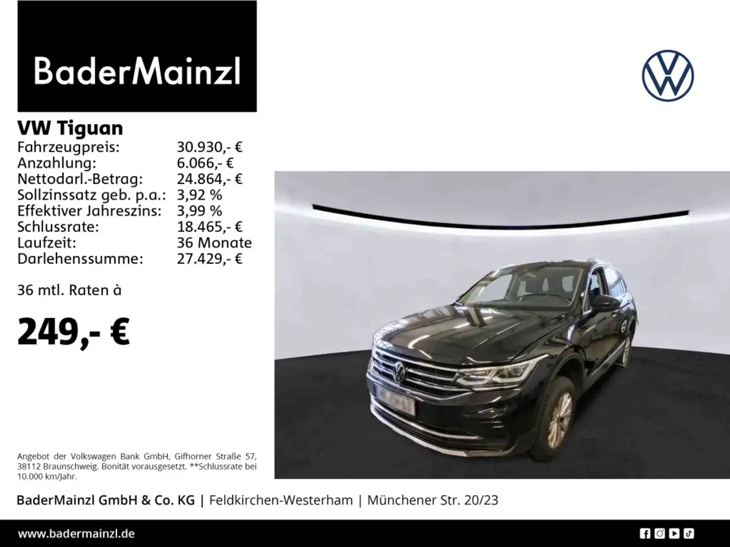 Volkswagen Tiguan 2.0 TDI Elegance Navi ACC Matrix HUD SHZ Schwarz - 1