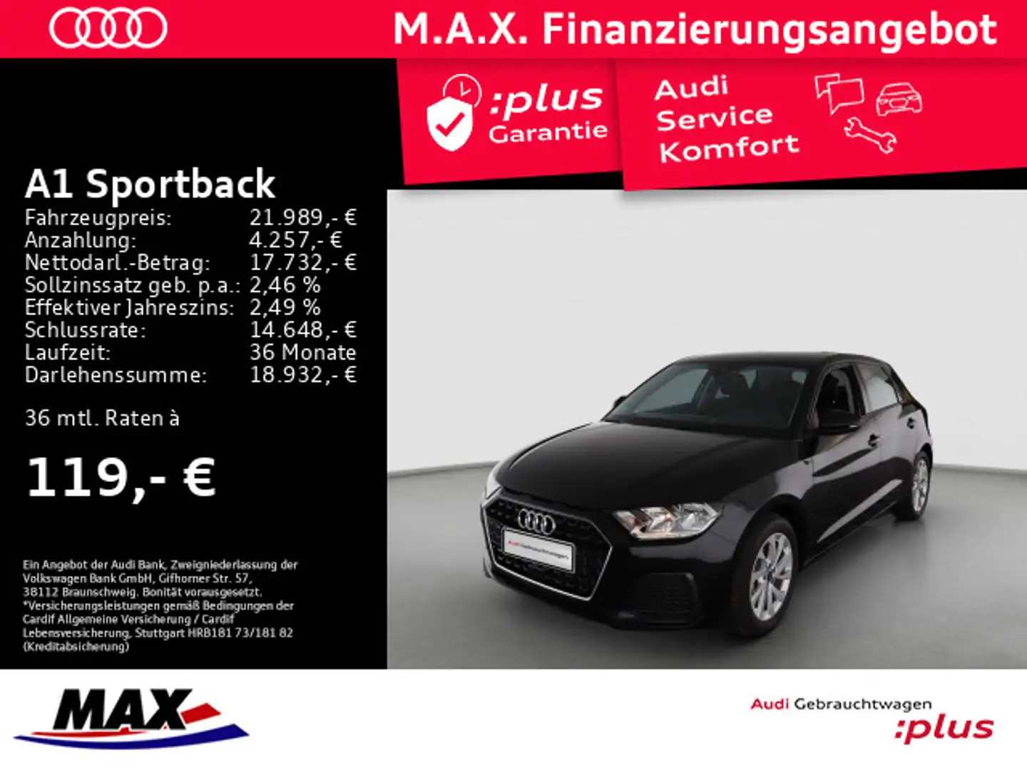 Audi A1 25 TFSI ADVANCED SMARTPHONE+ALU+PDC Schwarz - 1