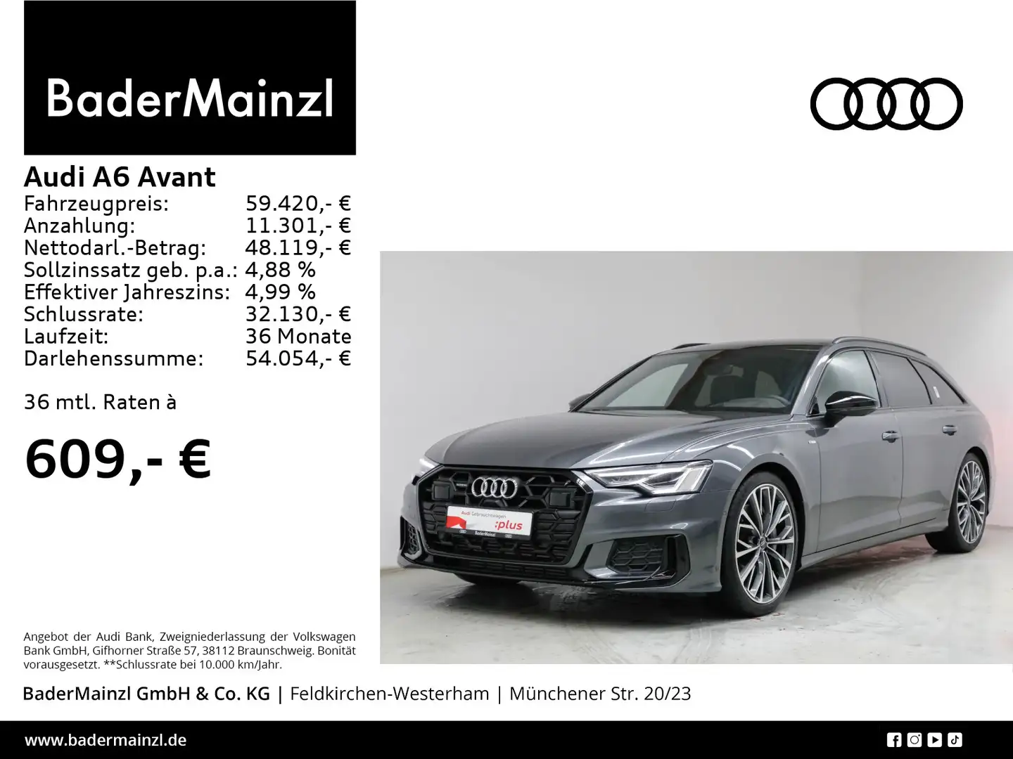 Audi A6 55 TFSI quattro S line AHK Pano B&O HUD Grau - 1
